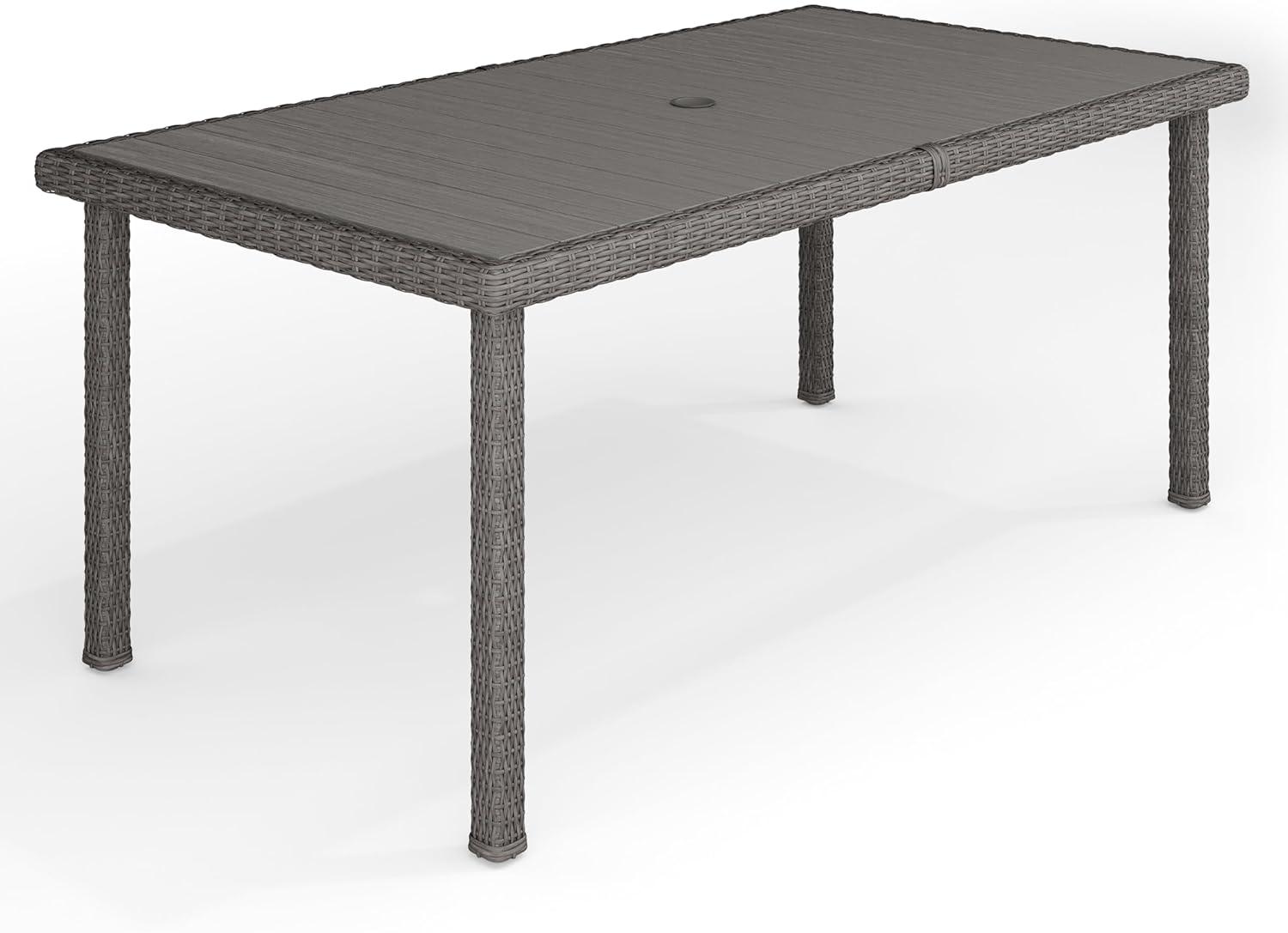imageMartha Stewart Bedford 71 IndoorOutdoor Patio Table with Faux Wood Top and Rattan Wicker Finish in BrownGrey