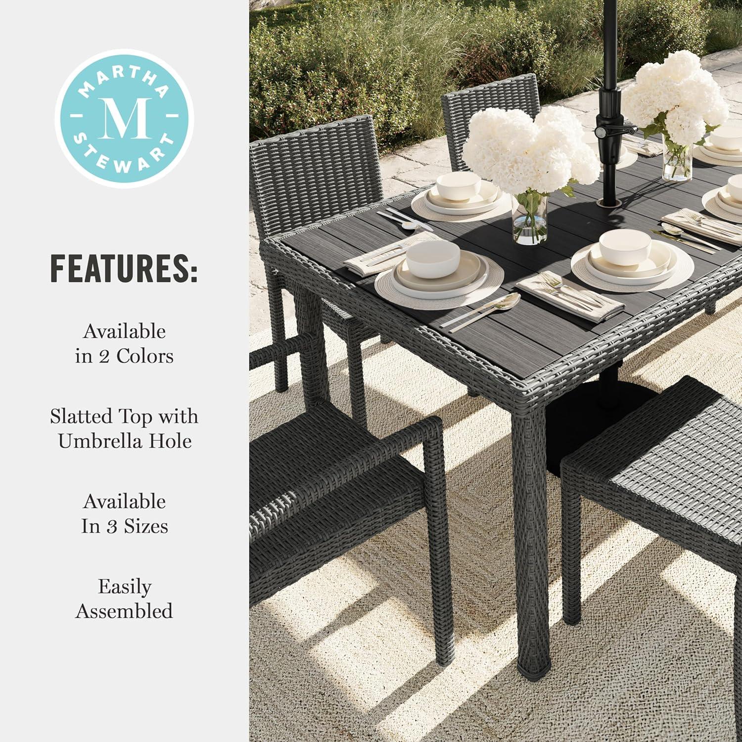 imageMartha Stewart Bedford 71 IndoorOutdoor Patio Table with Faux Wood Top and Rattan Wicker Finish in BrownGrey