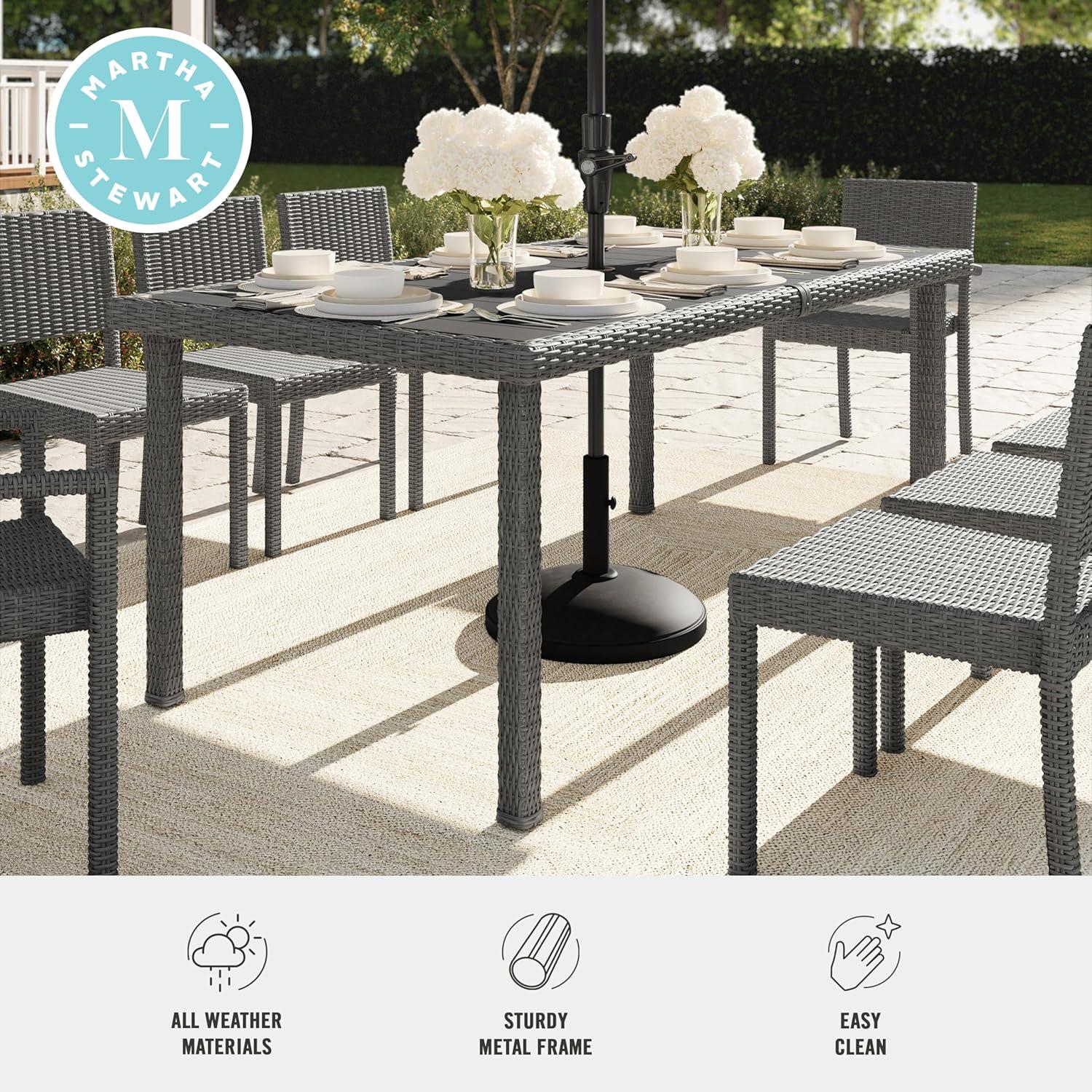 imageMartha Stewart Bedford 71 IndoorOutdoor Patio Table with Faux Wood Top and Rattan Wicker Finish in BrownGrey