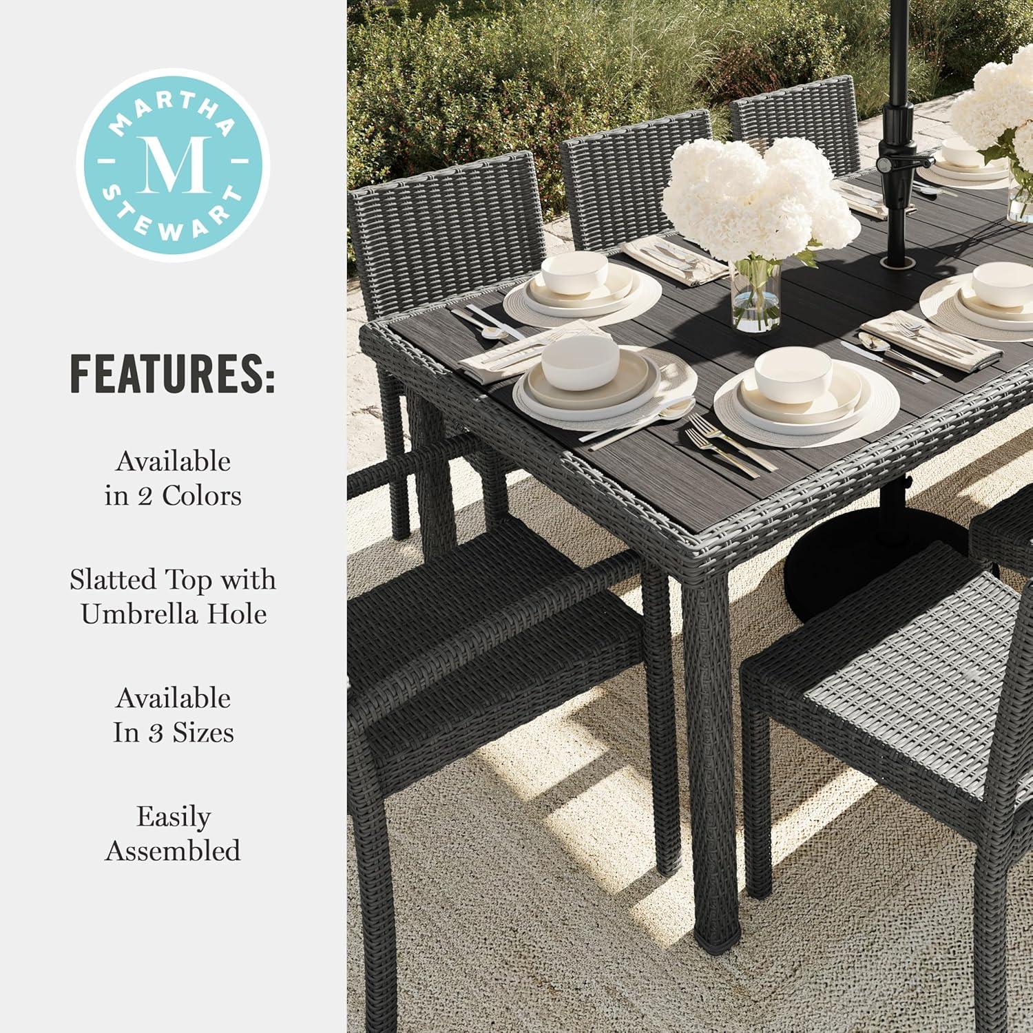 imageMartha Stewart Bedford 71 IndoorOutdoor Patio Table with Faux Wood Top and Rattan Wicker Finish in BrownGrey
