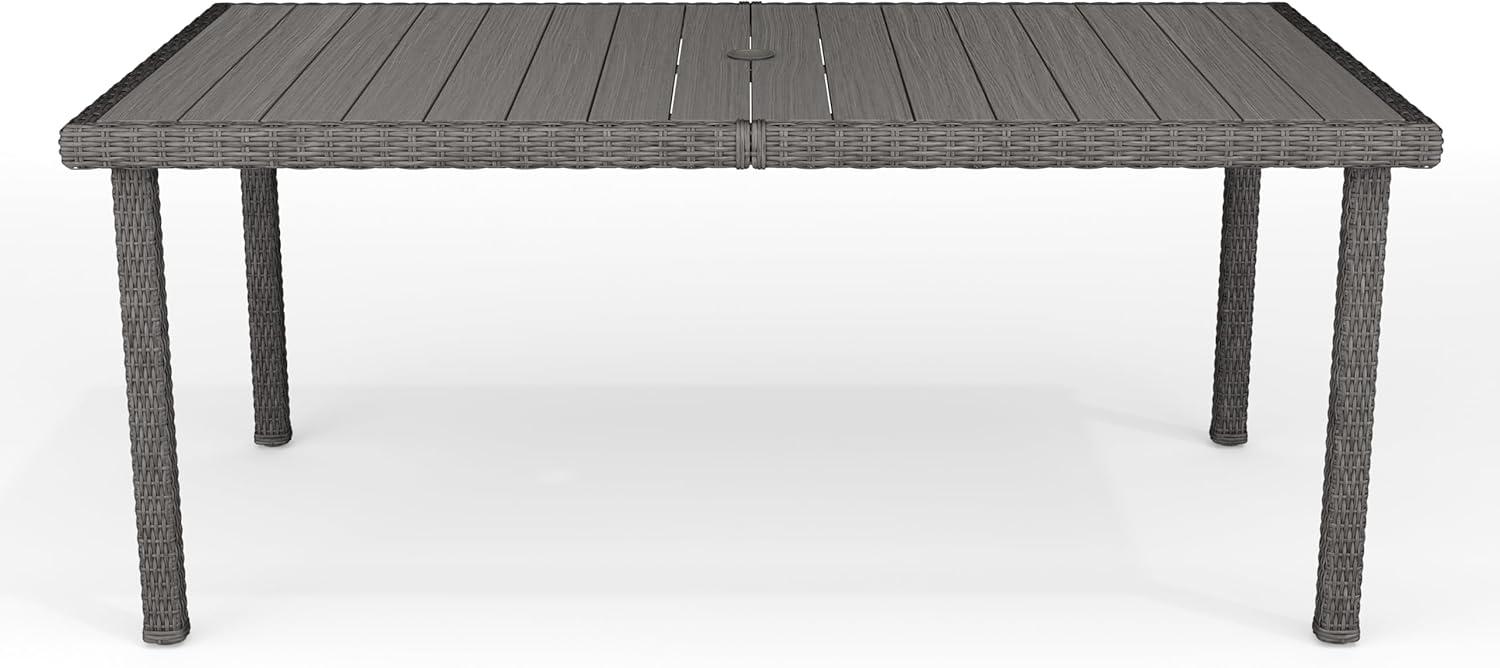 imageMartha Stewart Bedford 71 IndoorOutdoor Patio Table with Faux Wood Top and Rattan Wicker Finish in BrownGrey