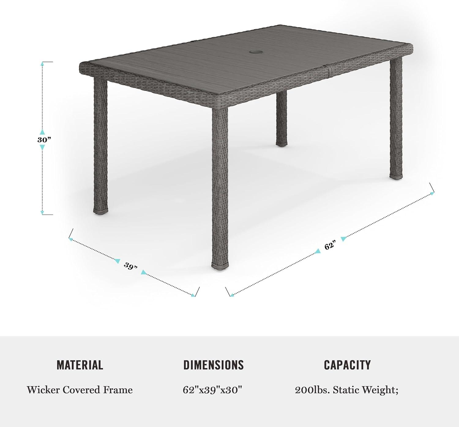 imageMartha Stewart Bedford 71 IndoorOutdoor Patio Table with Faux Wood Top and Rattan Wicker Finish in BrownGrey