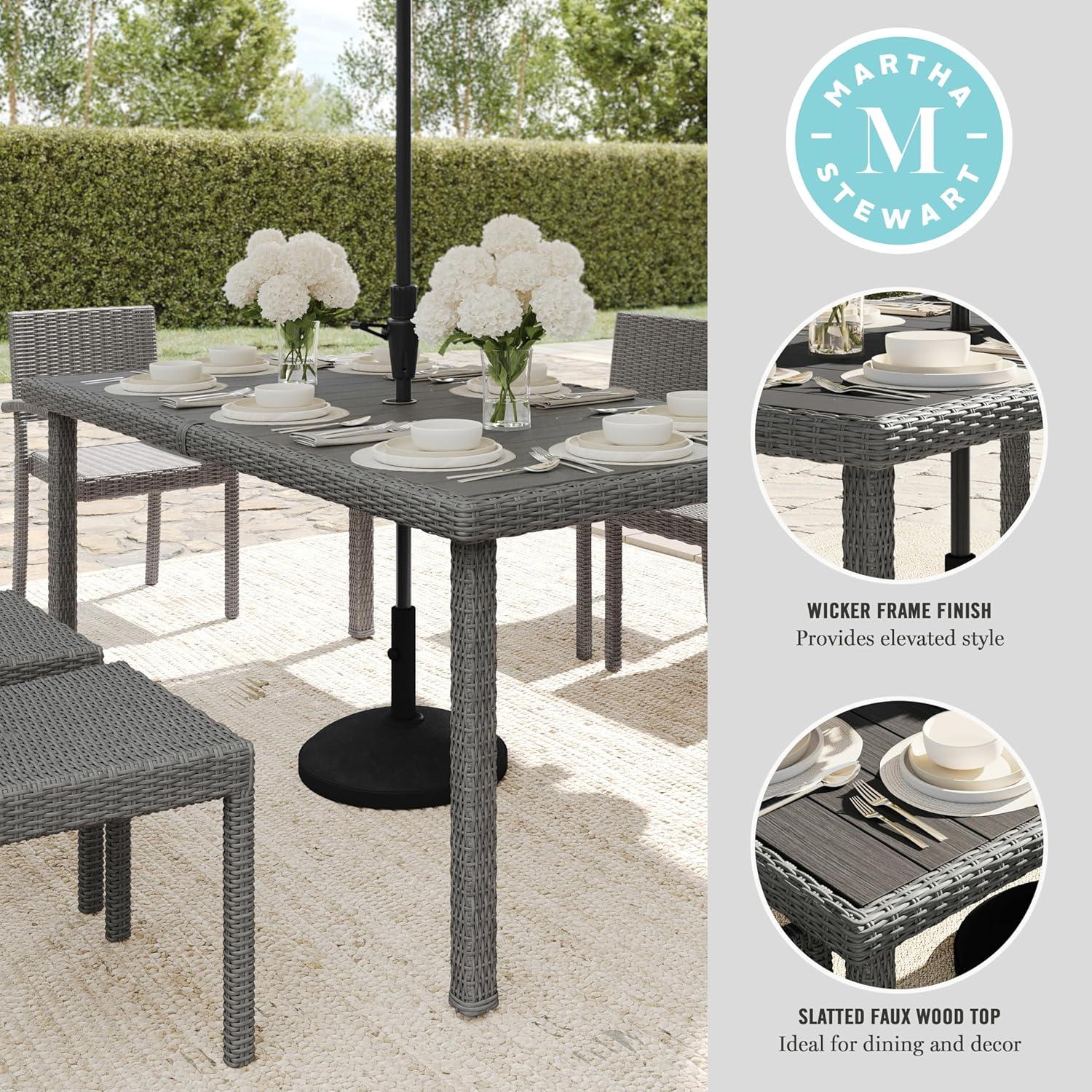 imageMartha Stewart Bedford 71 IndoorOutdoor Patio Table with Faux Wood Top and Rattan Wicker Finish in BrownGrey