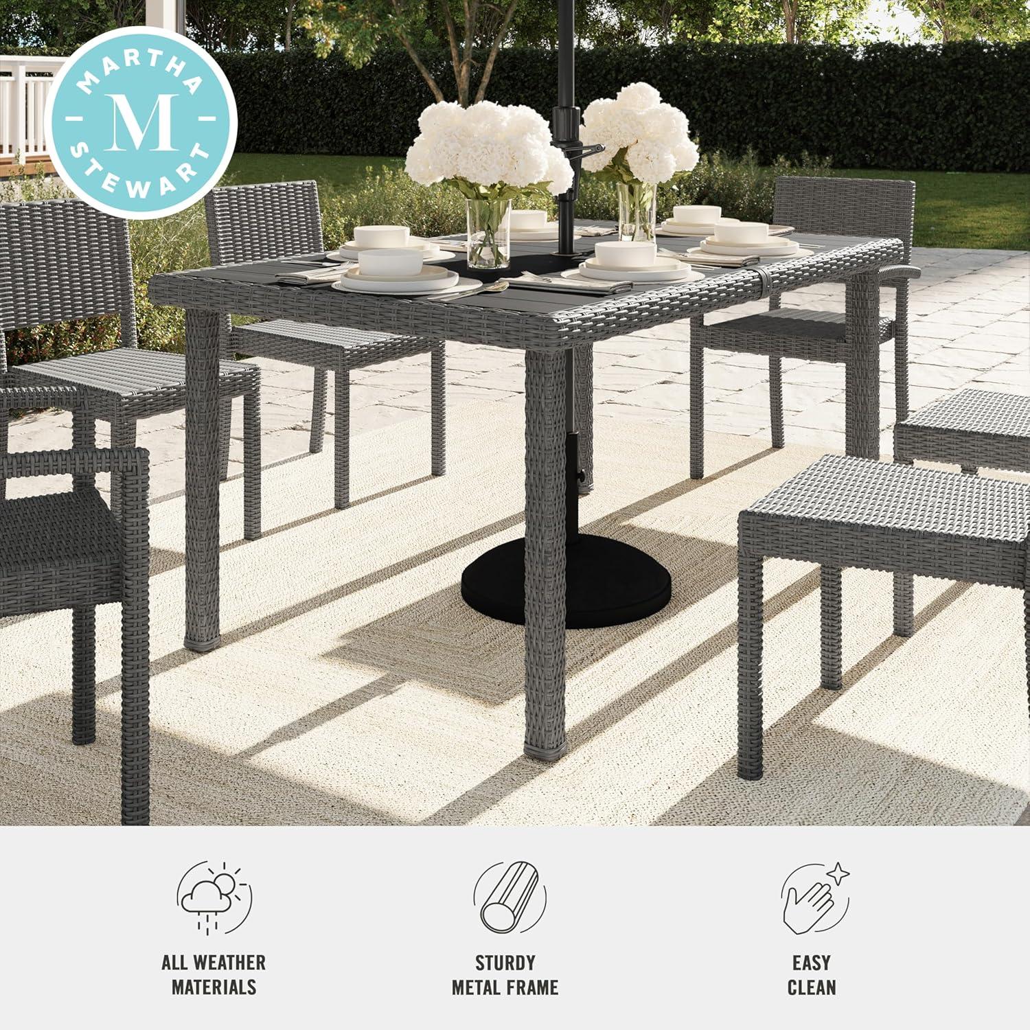 imageMartha Stewart Bedford 71 IndoorOutdoor Patio Table with Faux Wood Top and Rattan Wicker Finish in BrownGrey