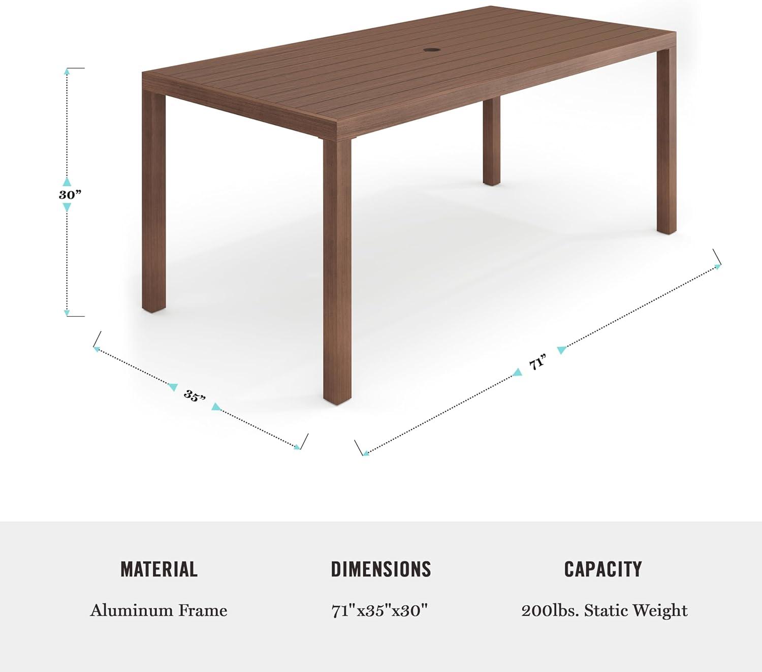 imageMartha Stewart Bedford 9 Piece Patio Set with 71 Table and 8 Stackable Chairs with Brown Brushed Woodgrain Aluminum Finish Cream AllWeather Seat Cushions