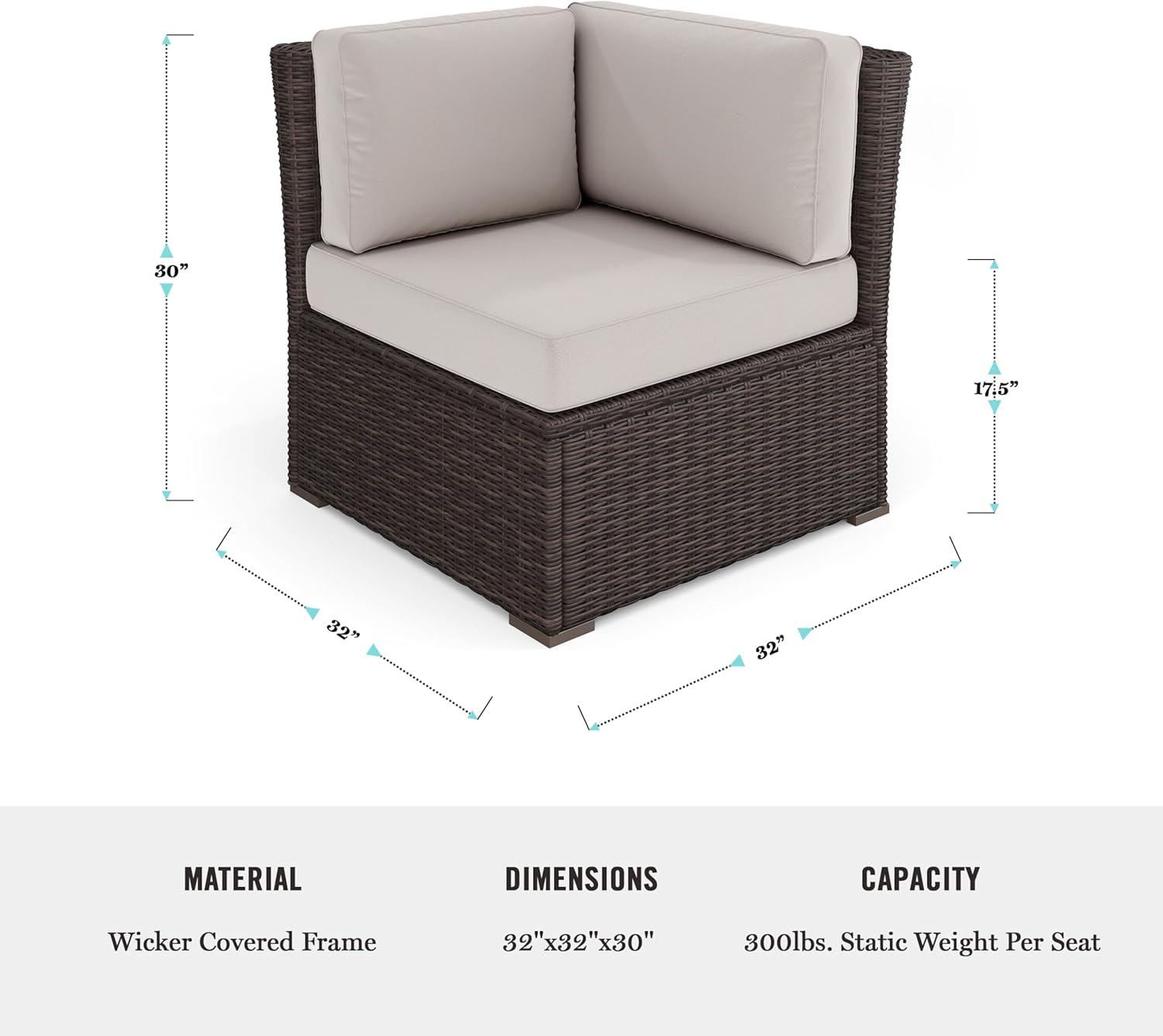 imageMartha Stewart Bedford IndoorOutdoor Modular Patio Sectional Sofa Center Seat with Rattan Wicker Finish in Gray with Gray AllWeather CushionsTan CushionsBrown Frame