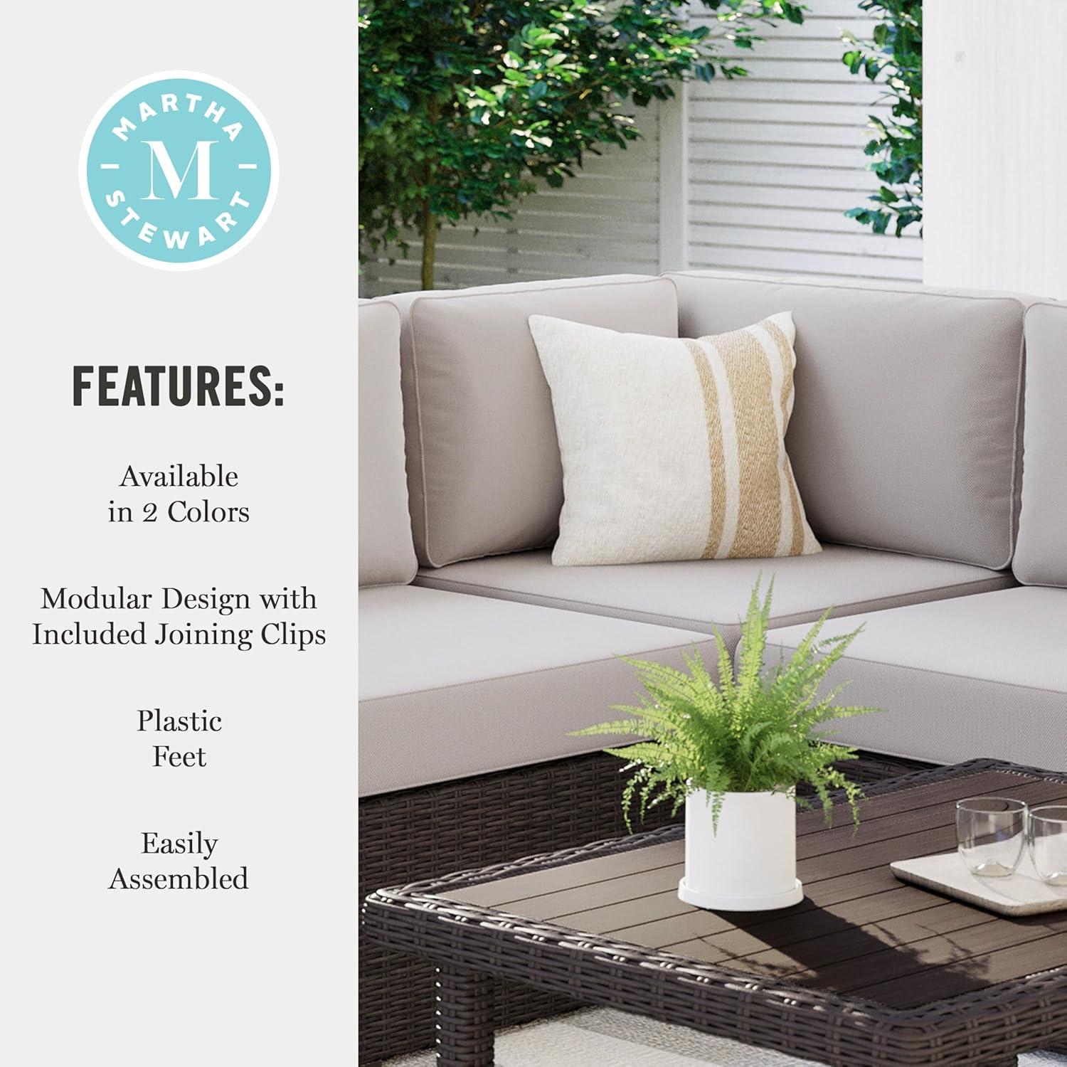 imageMartha Stewart Bedford IndoorOutdoor Modular Patio Sectional Sofa Center Seat with Rattan Wicker Finish in Gray with Gray AllWeather CushionsTan CushionsBrown Frame