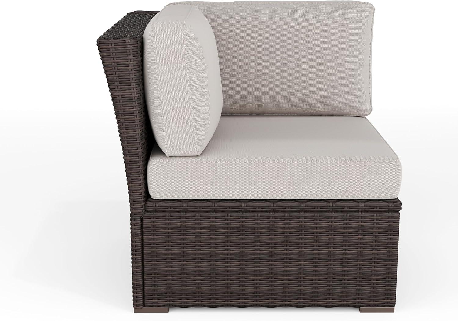 imageMartha Stewart Bedford IndoorOutdoor Modular Patio Sectional Sofa Center Seat with Rattan Wicker Finish in Gray with Gray AllWeather CushionsTan CushionsBrown Frame