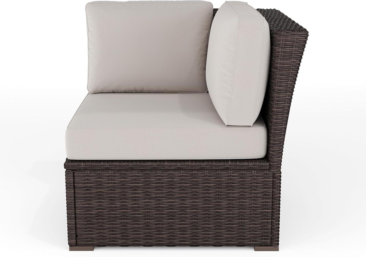 imageMartha Stewart Bedford IndoorOutdoor Modular Patio Sectional Sofa Center Seat with Rattan Wicker Finish in Gray with Gray AllWeather CushionsTan CushionsBrown Frame