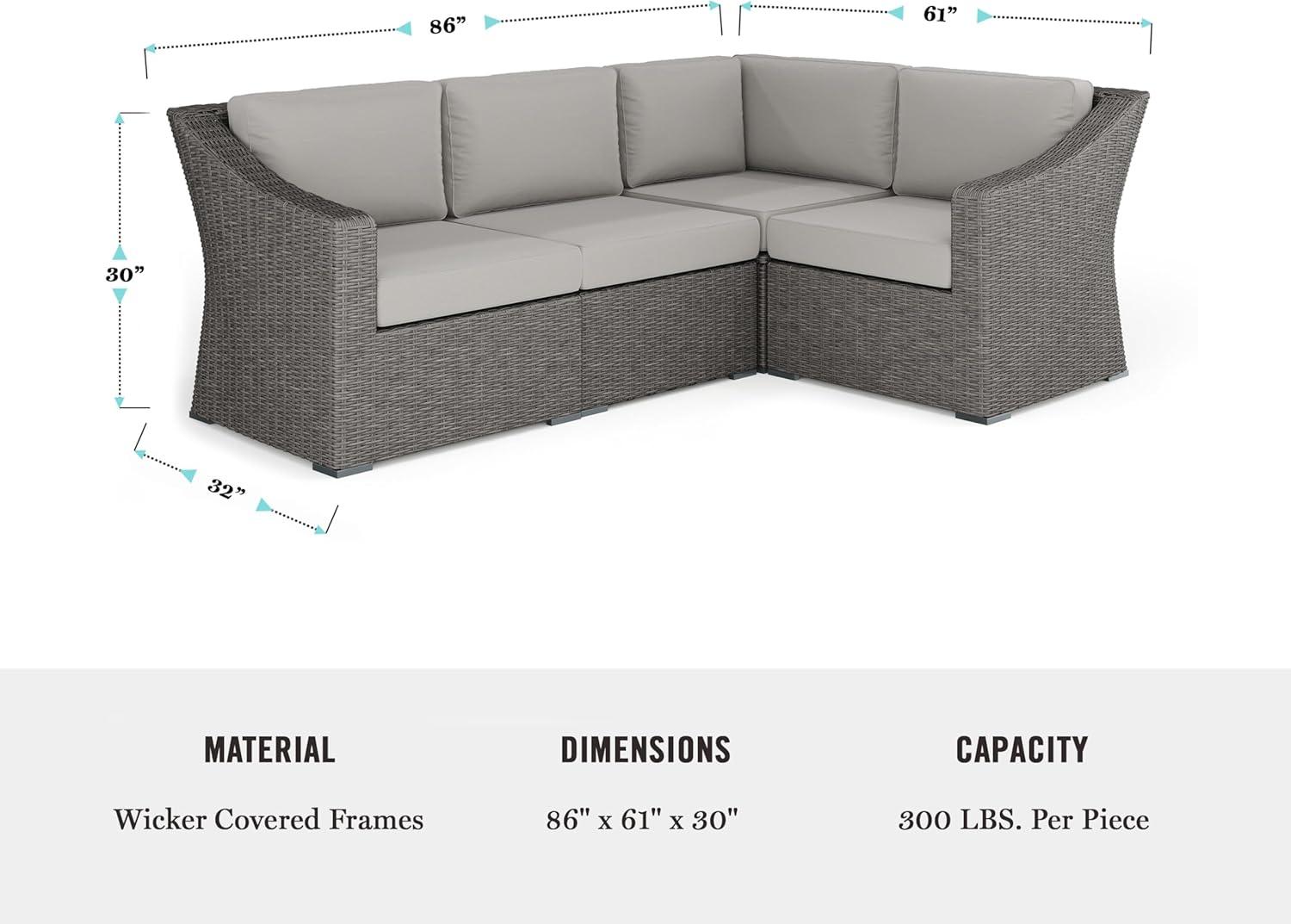 imageMartha Stewart Bedford IndoorOutdoor Modular Patio Sectional Sofa for 4 with Rattan Wicker Finish in Brown with Tan AllWeather CushionsGray CushionsGray Frame