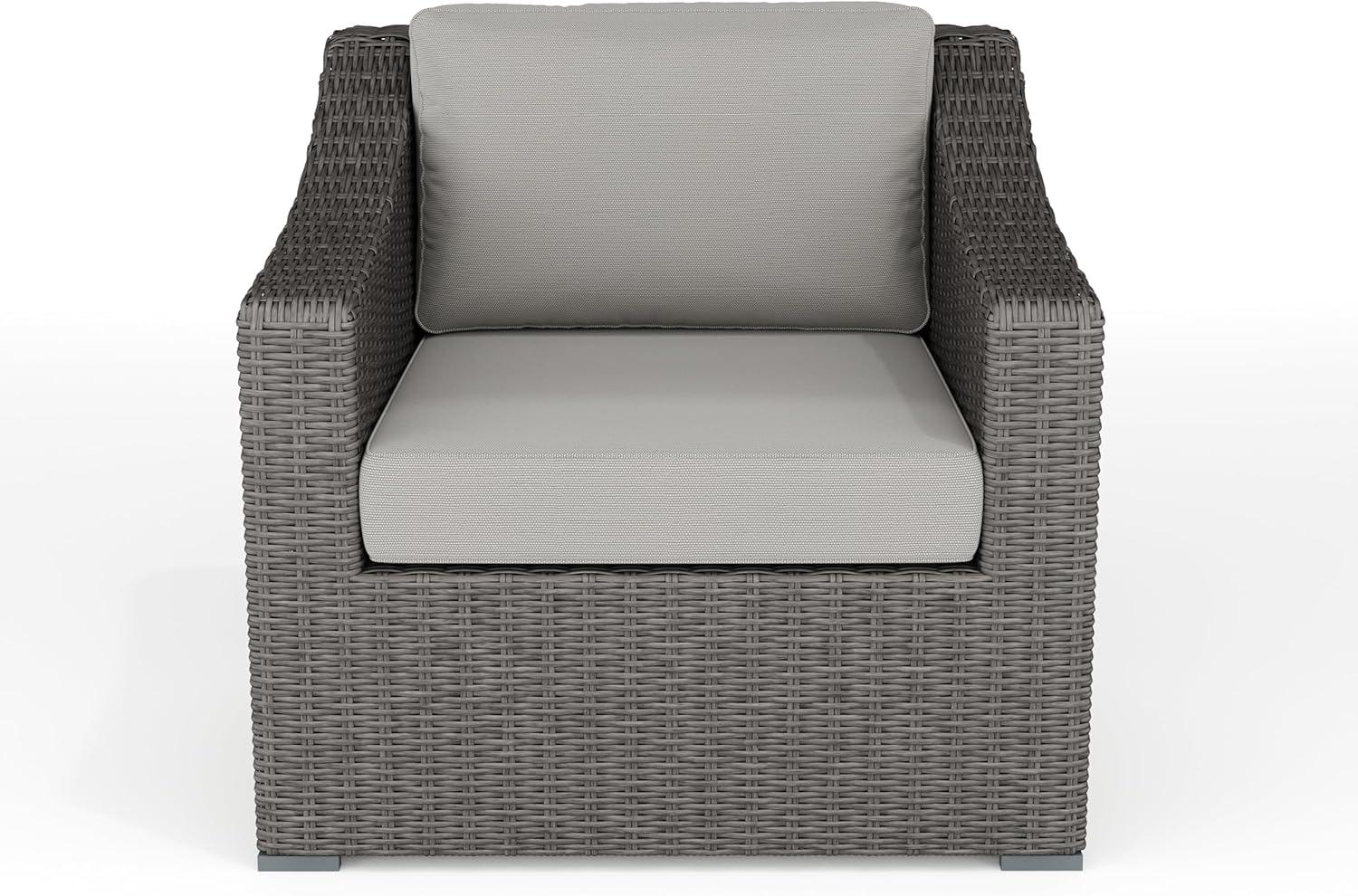 imageMartha Stewart Bedford IndoorOutdoor Patio Accent Chair with Rattan Wicker Finish in Gray with Gray AllWeather CushionsGray CushionsGray Frame