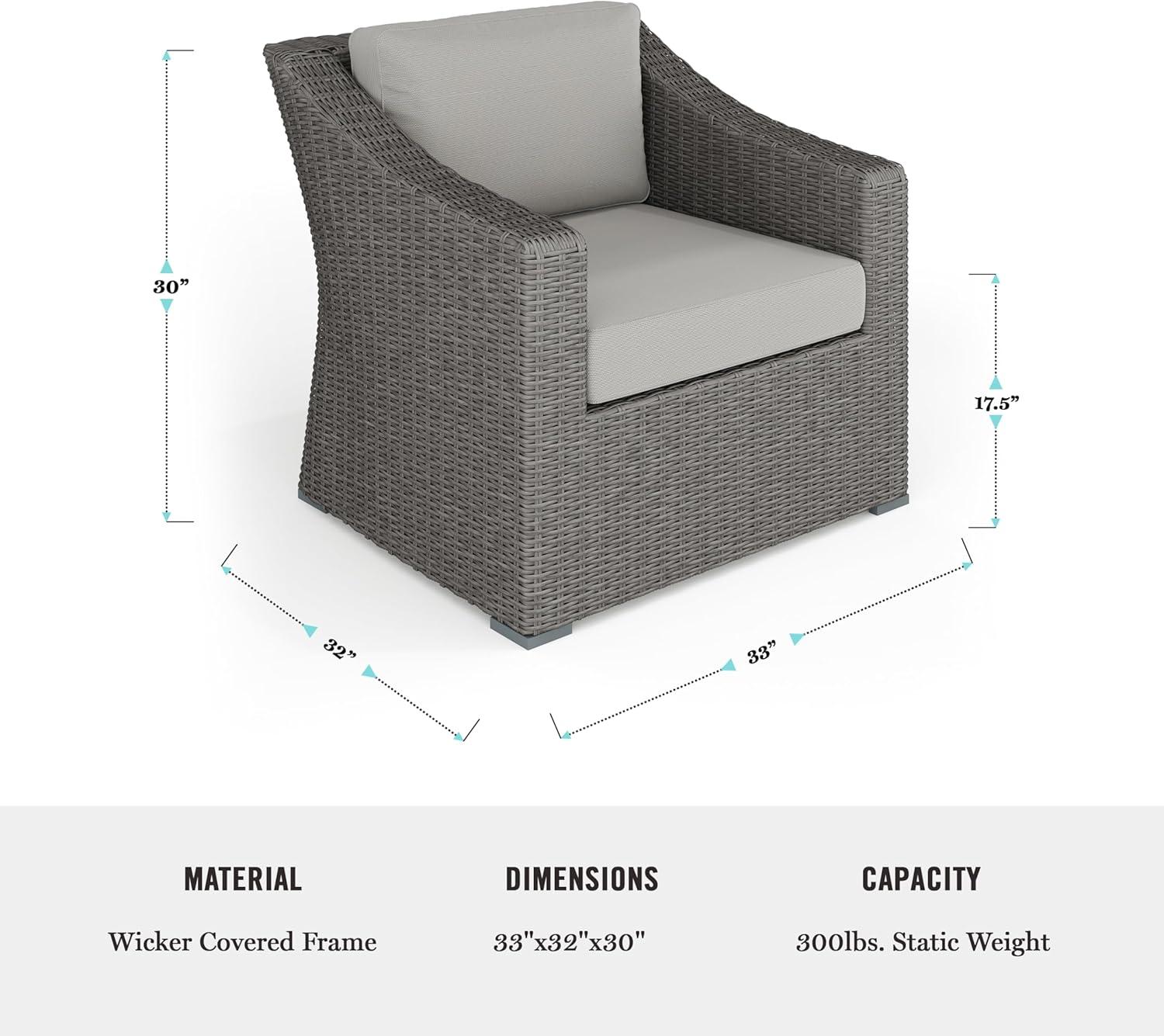 imageMartha Stewart Bedford IndoorOutdoor Patio Accent Chair with Rattan Wicker Finish in Gray with Gray AllWeather CushionsGray CushionsGray Frame