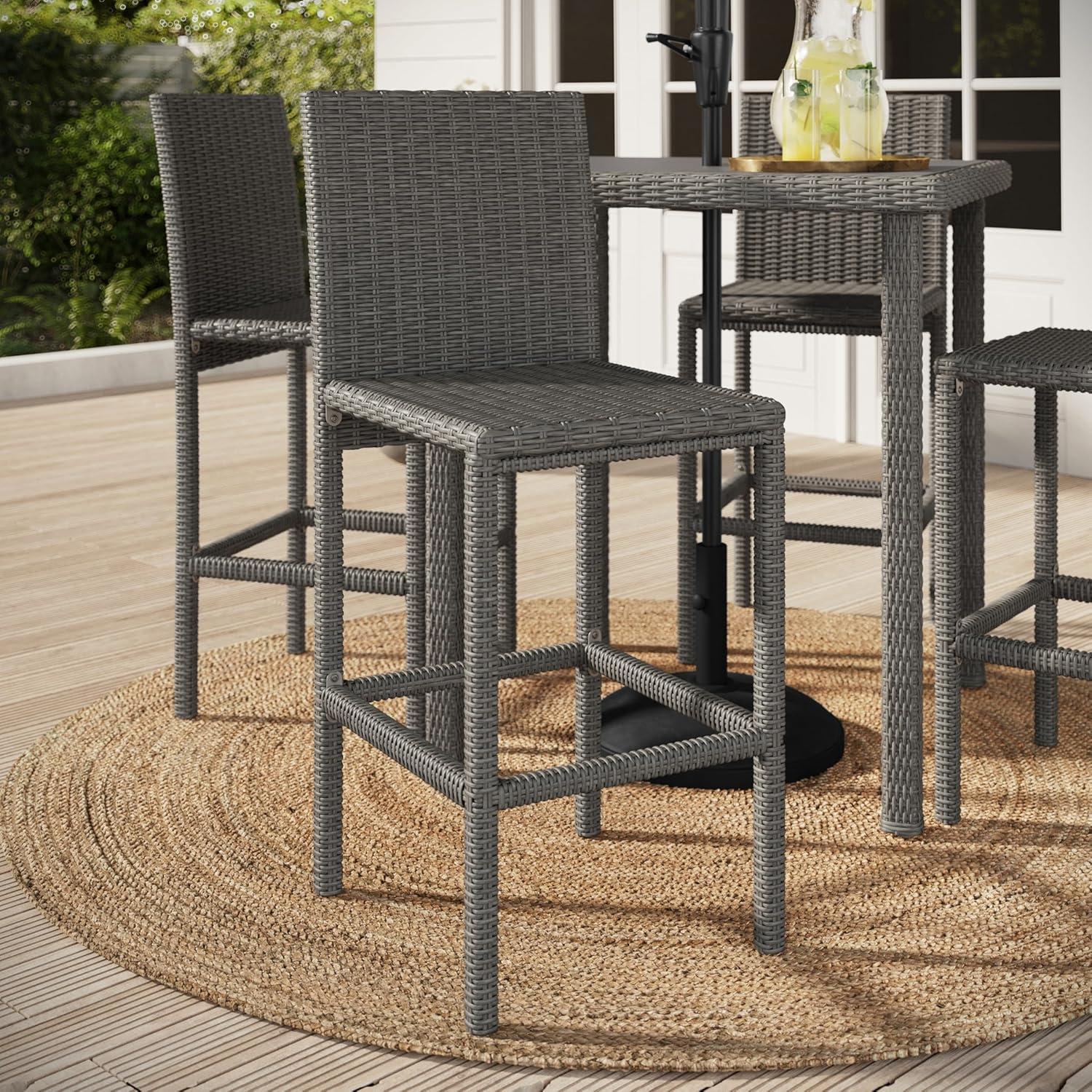 imageMartha Stewart Bedford IndoorOutdoor Patio Bar Stools with Rattan Wicker Finish in Brown Set of 2Grey