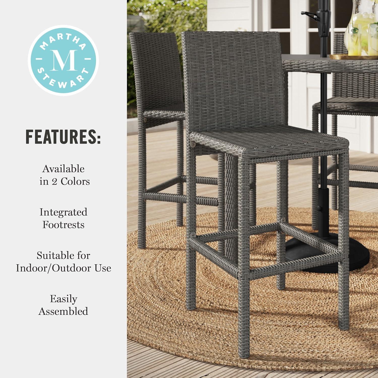 imageMartha Stewart Bedford IndoorOutdoor Patio Bar Stools with Rattan Wicker Finish in Brown Set of 2Grey