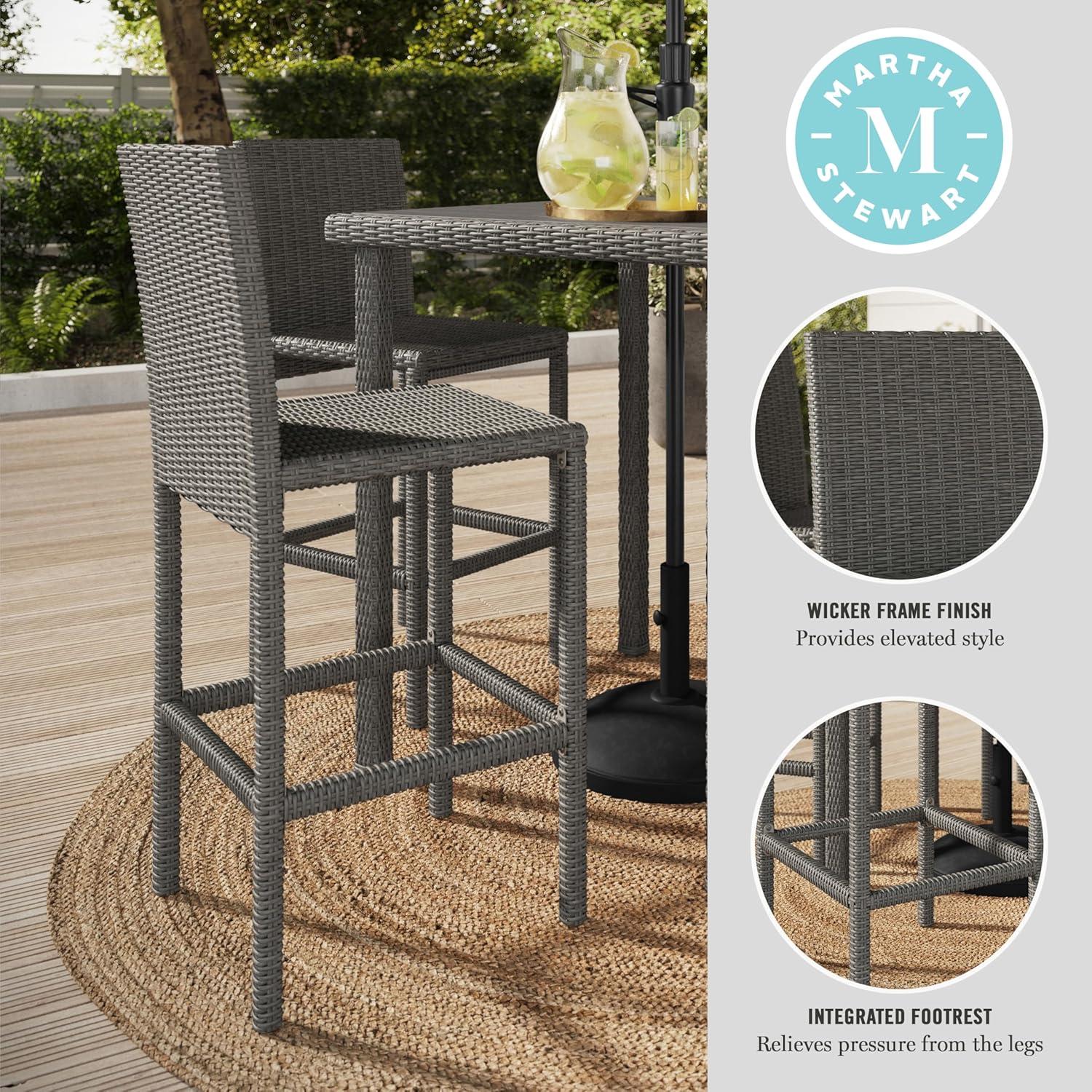 imageMartha Stewart Bedford IndoorOutdoor Patio Bar Stools with Rattan Wicker Finish in Brown Set of 2Grey