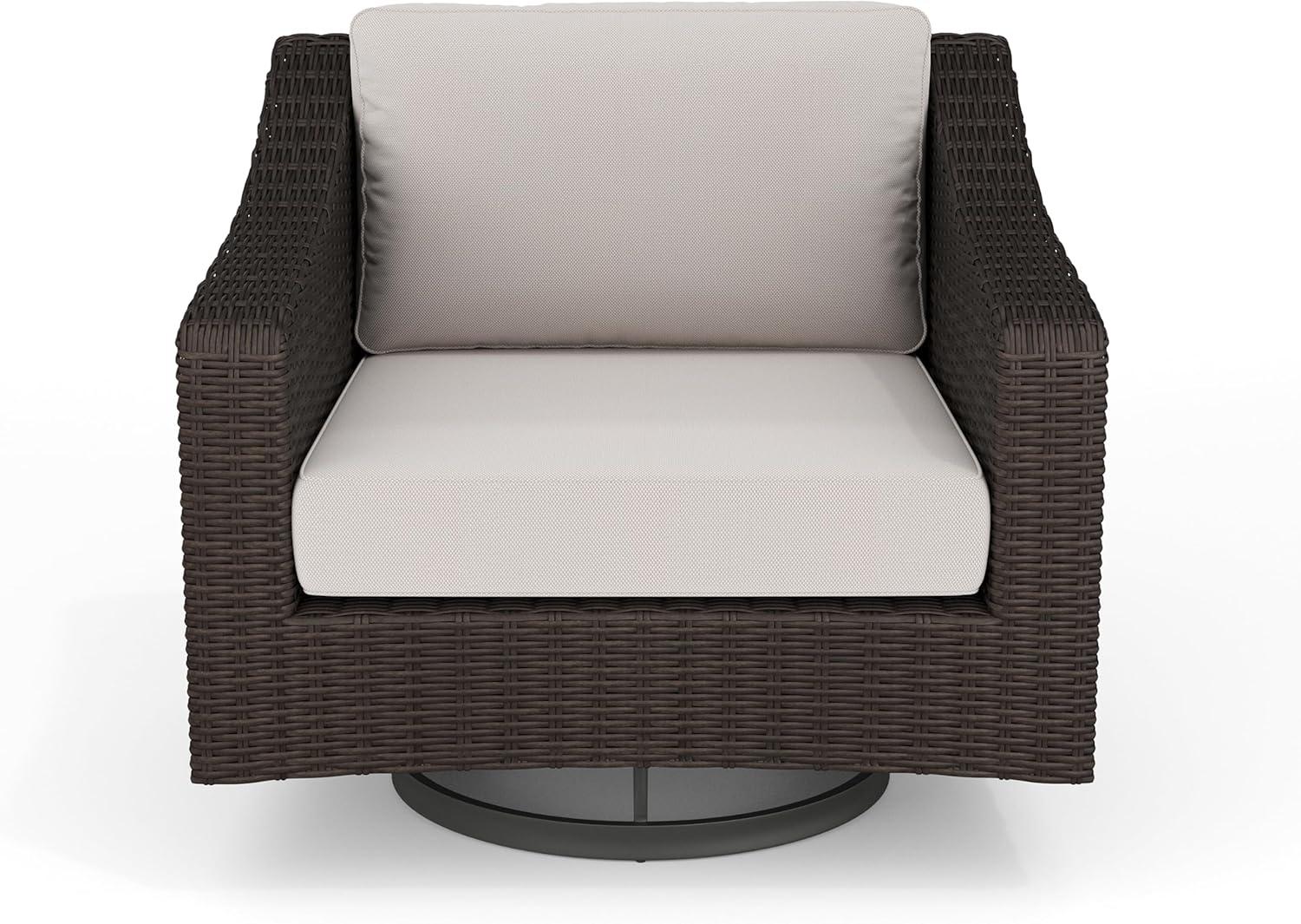 imageMartha Stewart Bedford IndoorOutdoor Patio Chair with 360 Swivel Functionality and Rattan Wicker Finish in Brown with Tan AllWeather Cushions
