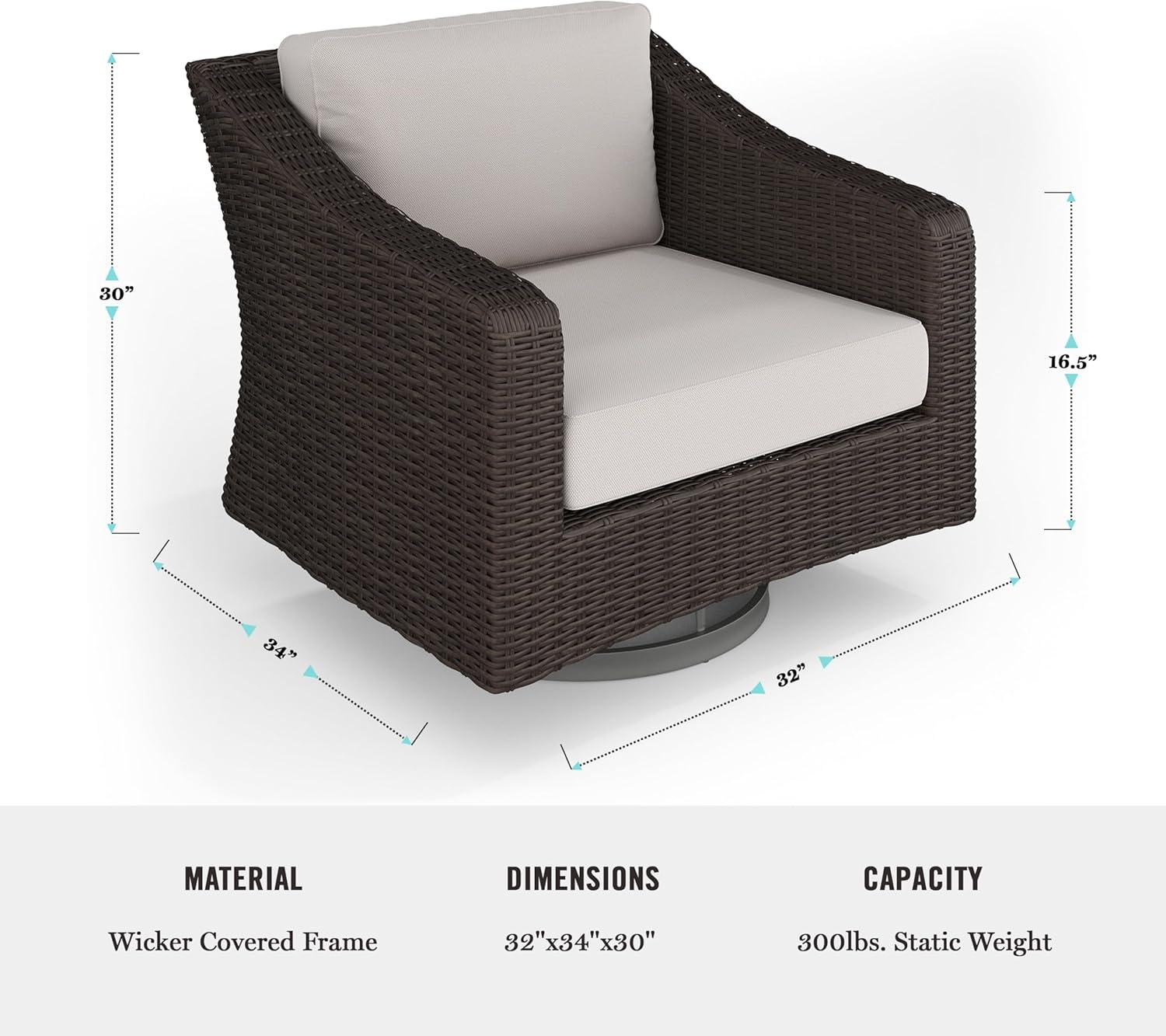 imageMartha Stewart Bedford IndoorOutdoor Patio Chair with 360 Swivel Functionality and Rattan Wicker Finish in Brown with Tan AllWeather Cushions