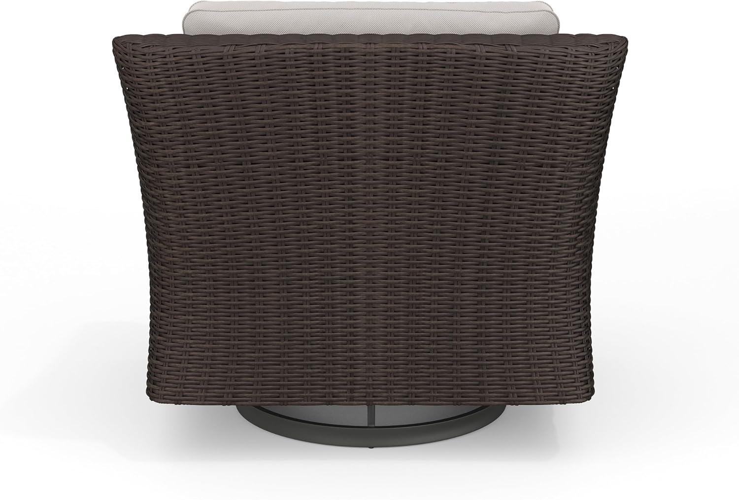 imageMartha Stewart Bedford IndoorOutdoor Patio Chair with 360 Swivel Functionality and Rattan Wicker Finish in Brown with Tan AllWeather Cushions