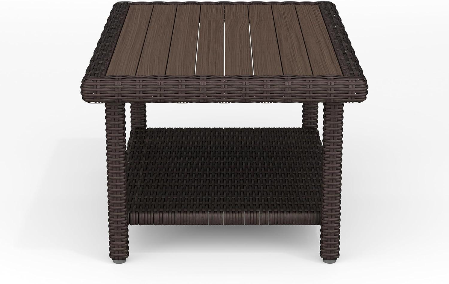 imageMartha Stewart Bedford IndoorOutdoor Patio Coffee Table with Lower Shelf Faux Wood Top and Rattan Wicker Finish in BrownBrown