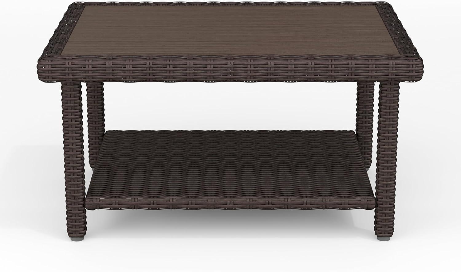 imageMartha Stewart Bedford IndoorOutdoor Patio Coffee Table with Lower Shelf Faux Wood Top and Rattan Wicker Finish in BrownBrown