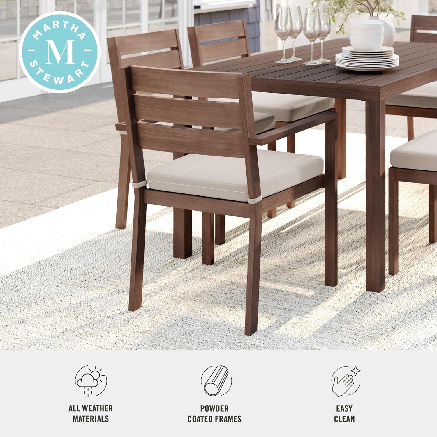 imageMartha Stewart Bedford IndoorOutdoor Stackable Aluminum Patio Armchair with Brushed Woodgrain Finish in Brown and Cream AllWeather CushionBrown