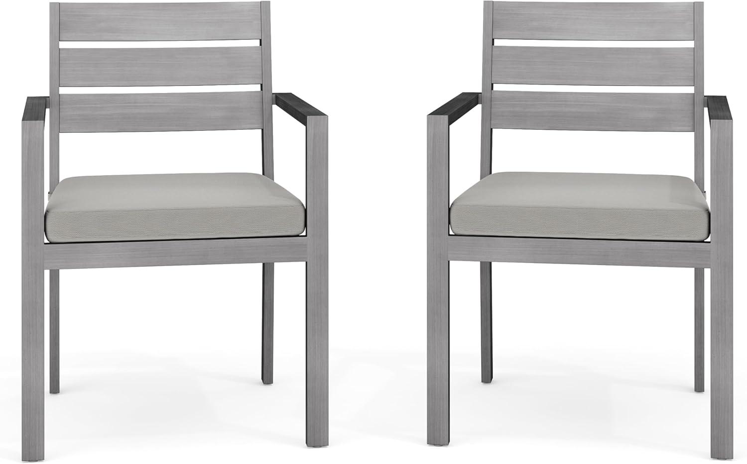 imageMartha Stewart Bedford IndoorOutdoor Stackable Aluminum Patio Armchair with Brushed Woodgrain Finish in Brown and Cream AllWeather CushionGrey