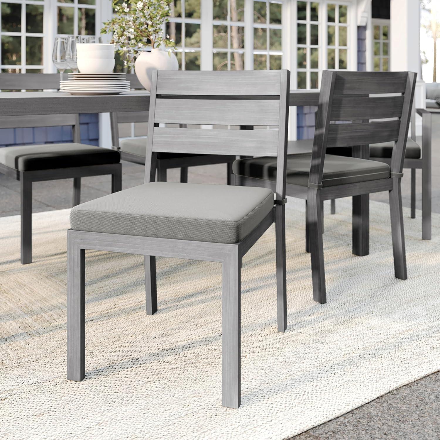 imageMartha Stewart Bedford IndoorOutdoor Stackable Aluminum Patio Chair with Brushed Woodgrain Finish in Gray and Gray AllWeather CushionGrey