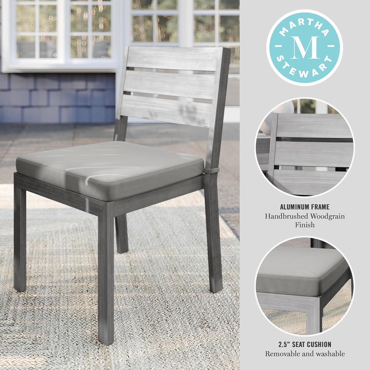 imageMartha Stewart Bedford IndoorOutdoor Stackable Aluminum Patio Chair with Brushed Woodgrain Finish in Gray and Gray AllWeather CushionGrey