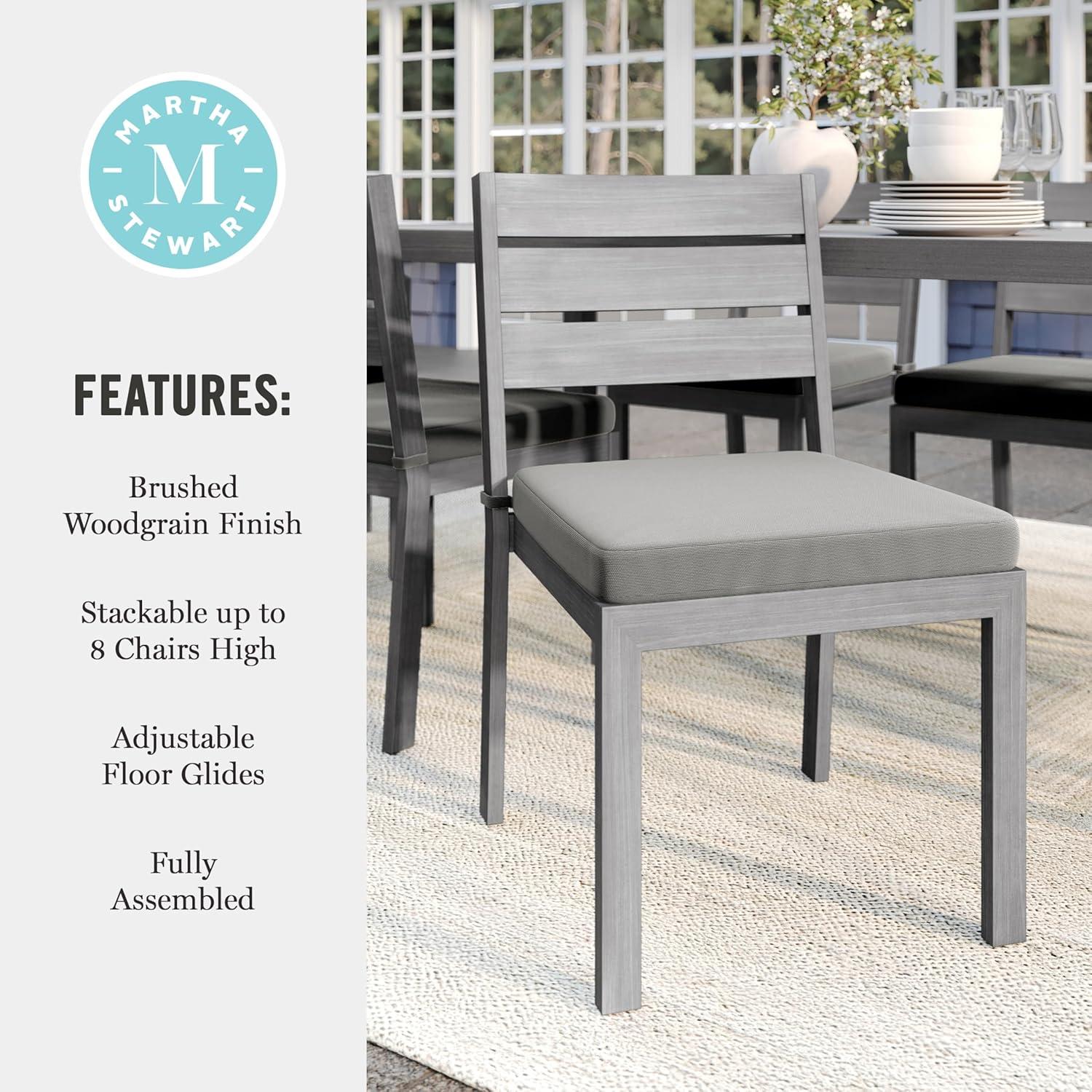 imageMartha Stewart Bedford IndoorOutdoor Stackable Aluminum Patio Chair with Brushed Woodgrain Finish in Gray and Gray AllWeather CushionGrey
