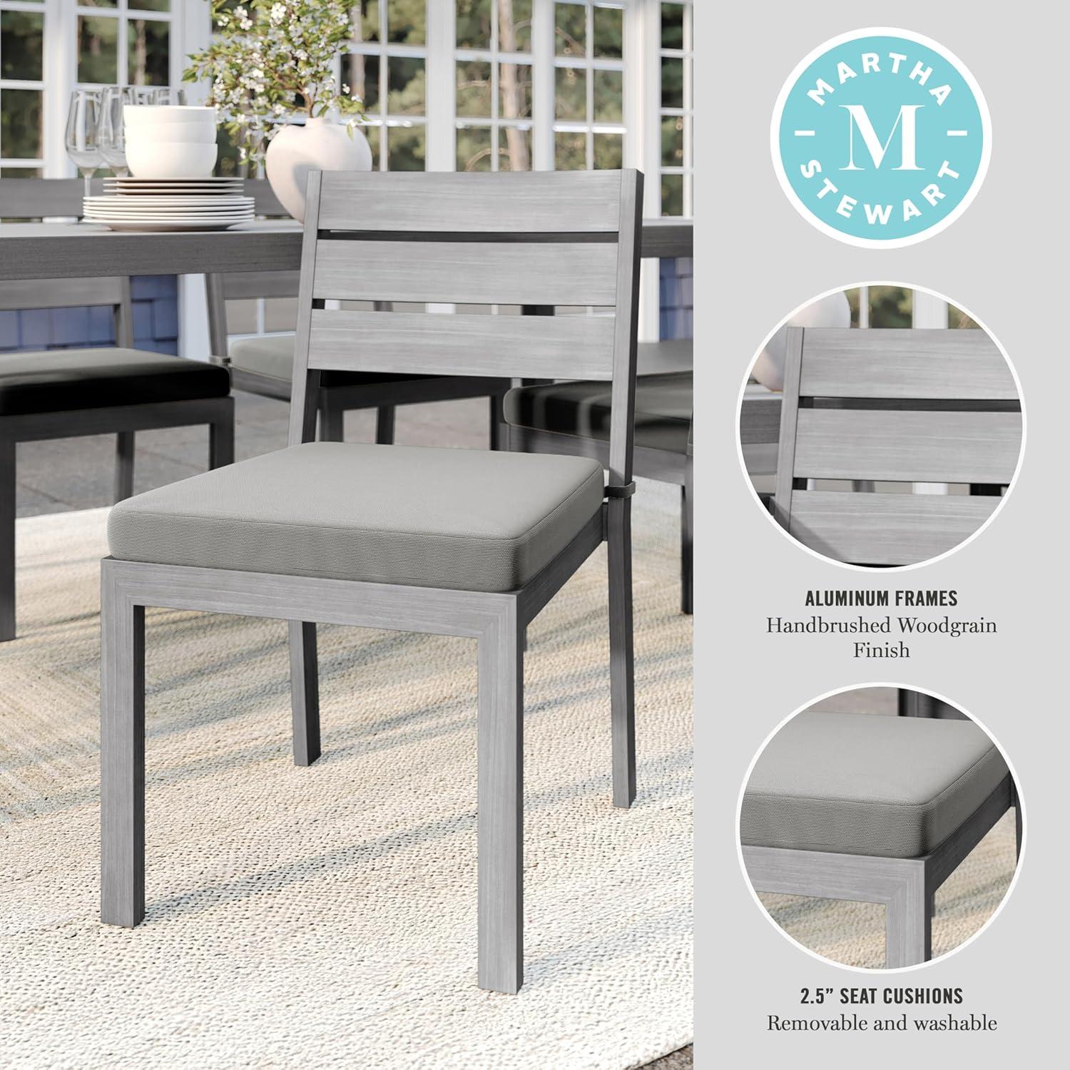 imageMartha Stewart Bedford IndoorOutdoor Stackable Aluminum Patio Chair with Brushed Woodgrain Finish in Gray and Gray AllWeather CushionGrey