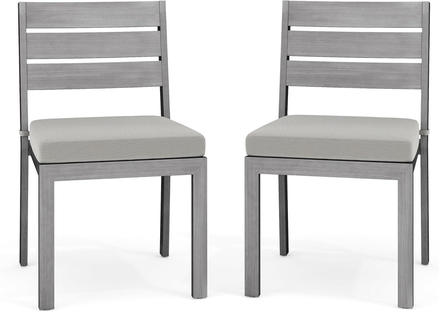 imageMartha Stewart Bedford IndoorOutdoor Stackable Aluminum Patio Chair with Brushed Woodgrain Finish in Gray and Gray AllWeather CushionGrey