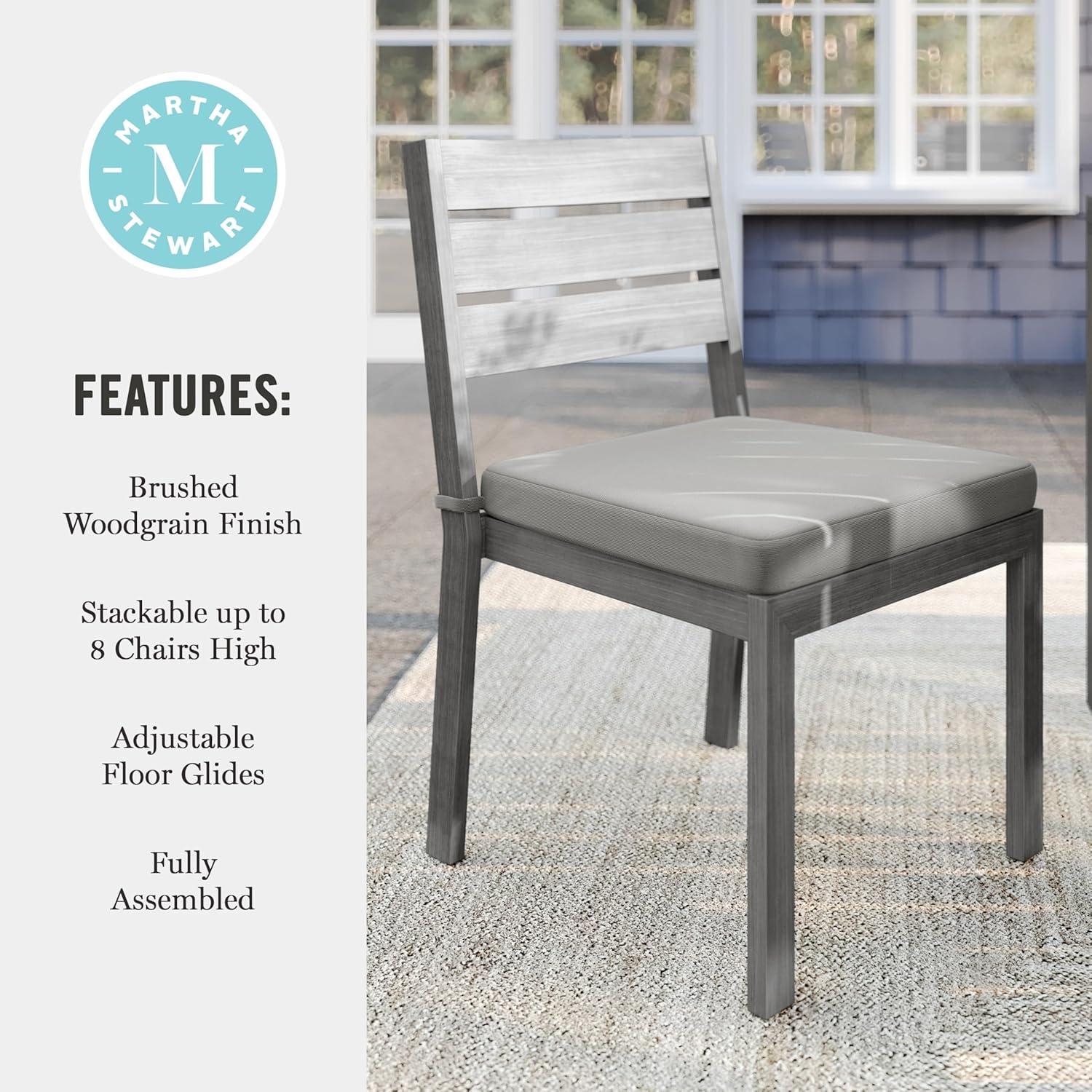 imageMartha Stewart Bedford IndoorOutdoor Stackable Aluminum Patio Chair with Brushed Woodgrain Finish in Gray and Gray AllWeather CushionGrey