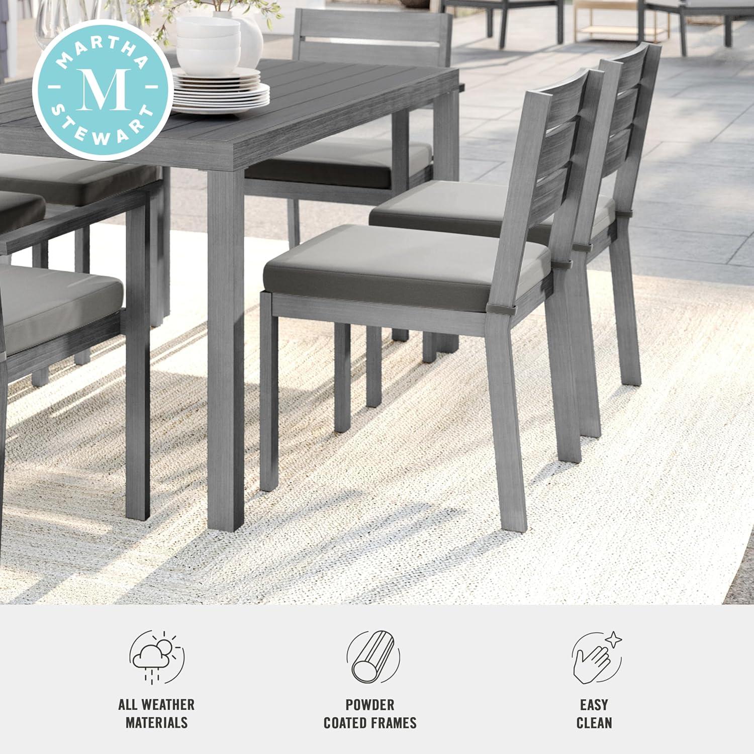 imageMartha Stewart Bedford IndoorOutdoor Stackable Aluminum Patio Chair with Brushed Woodgrain Finish in Gray and Gray AllWeather CushionGrey