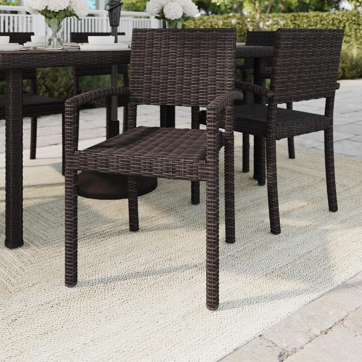 imageMartha Stewart Bedford IndoorOutdoor Stackable Patio Armchairs with Rattan Wicker Finish in Brown Set of 2Brown