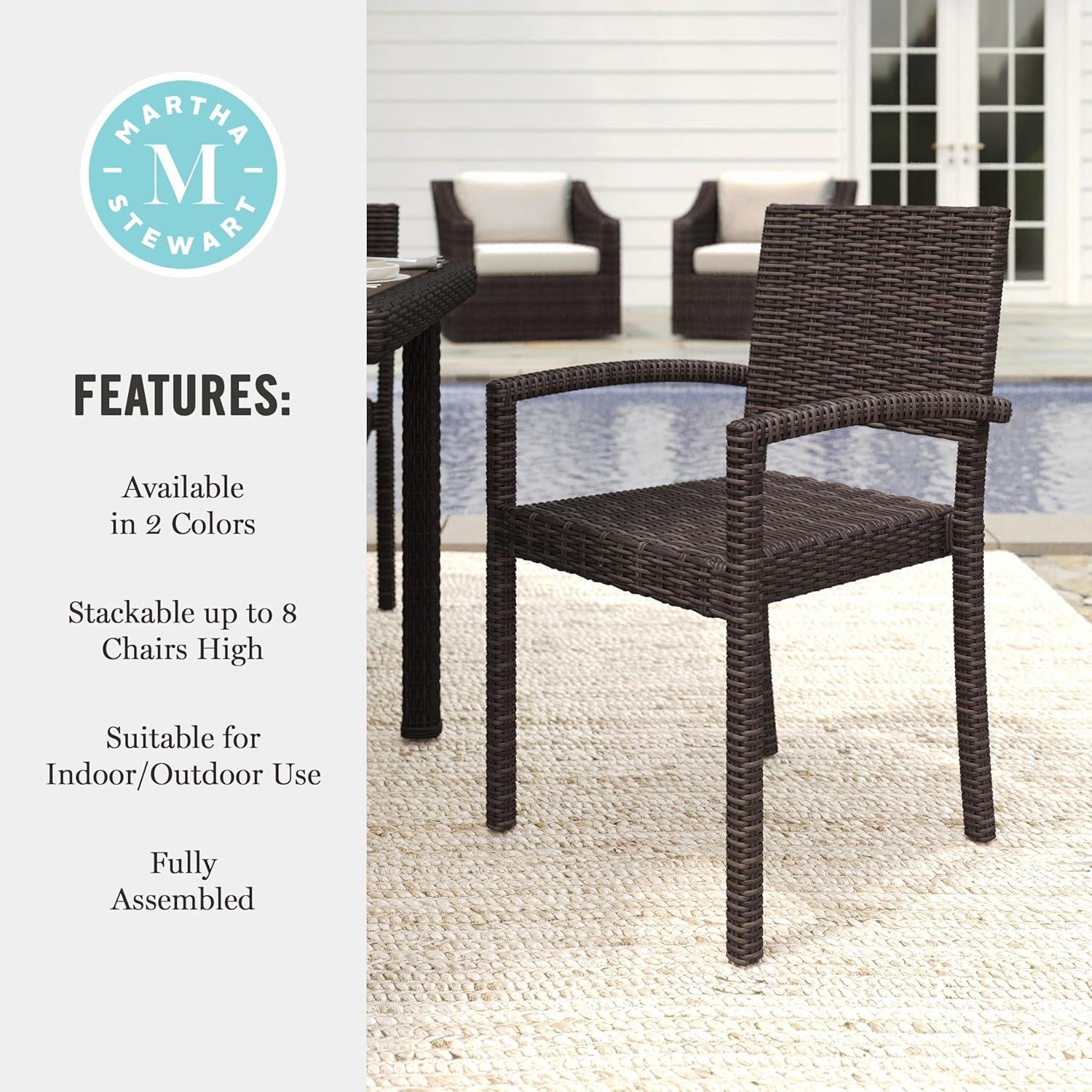 imageMartha Stewart Bedford IndoorOutdoor Stackable Patio Armchairs with Rattan Wicker Finish in Brown Set of 2Brown