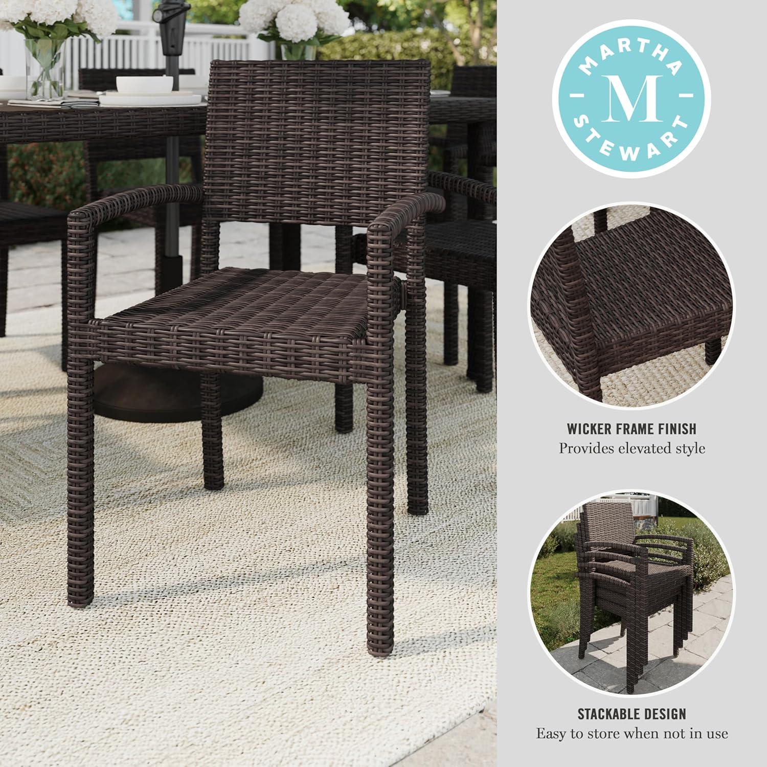 imageMartha Stewart Bedford IndoorOutdoor Stackable Patio Armchairs with Rattan Wicker Finish in Brown Set of 2Brown