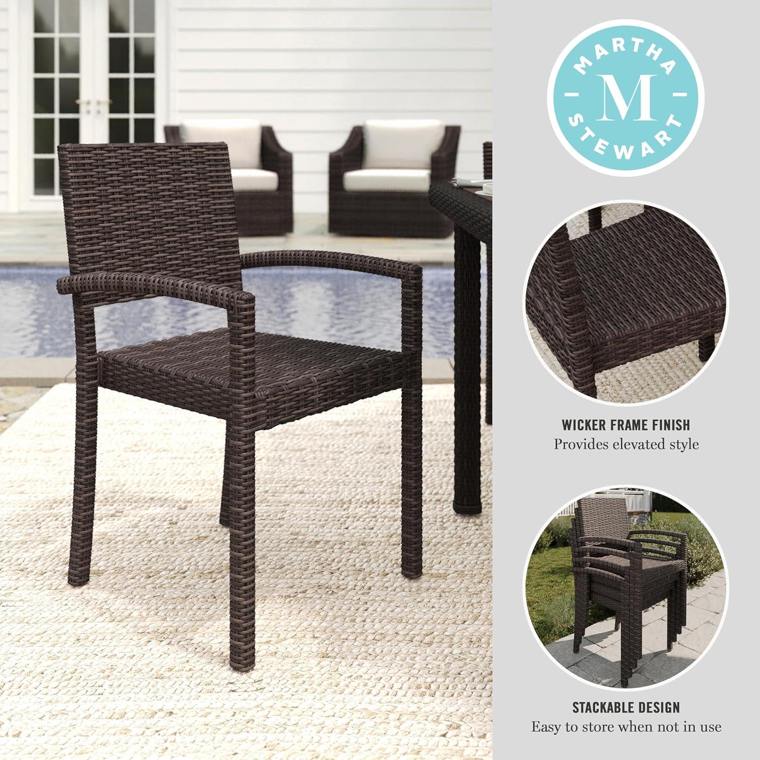 imageMartha Stewart Bedford IndoorOutdoor Stackable Patio Armchairs with Rattan Wicker Finish in Brown Set of 2Brown