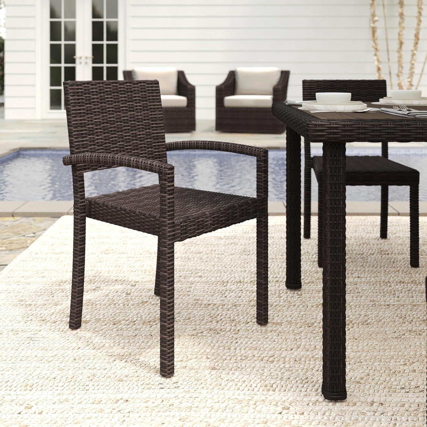 imageMartha Stewart Bedford IndoorOutdoor Stackable Patio Armchairs with Rattan Wicker Finish in Brown Set of 2Brown