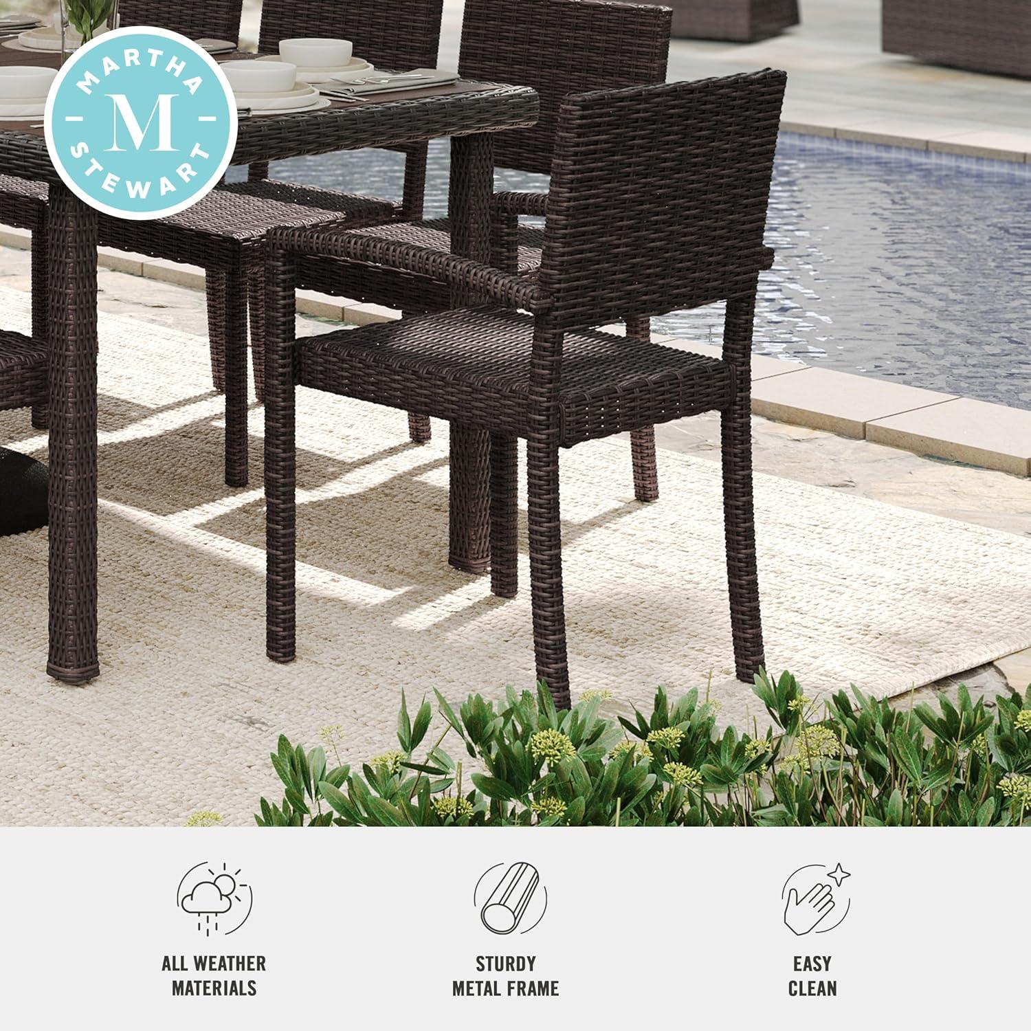 imageMartha Stewart Bedford IndoorOutdoor Stackable Patio Armchairs with Rattan Wicker Finish in Brown Set of 2Brown