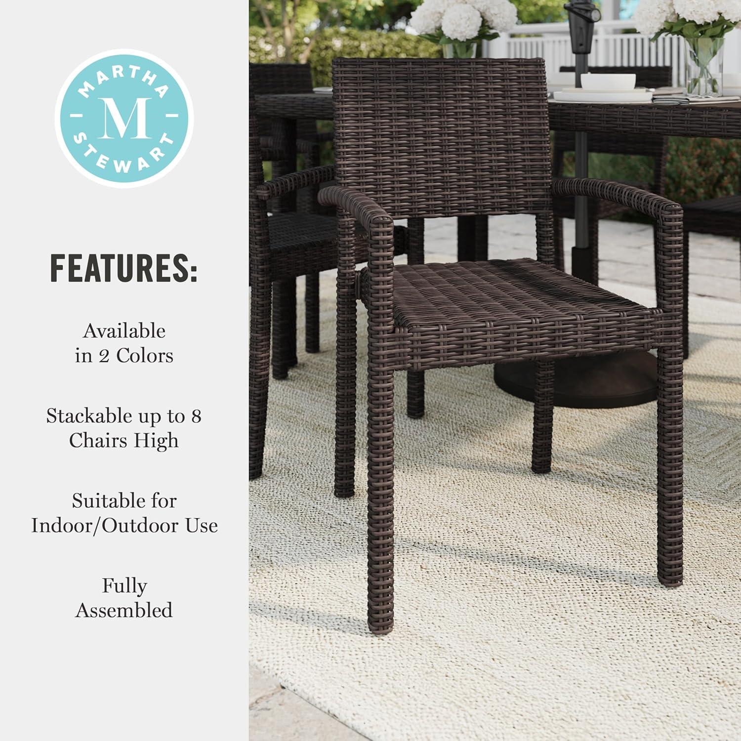imageMartha Stewart Bedford IndoorOutdoor Stackable Patio Armchairs with Rattan Wicker Finish in Brown Set of 2Brown