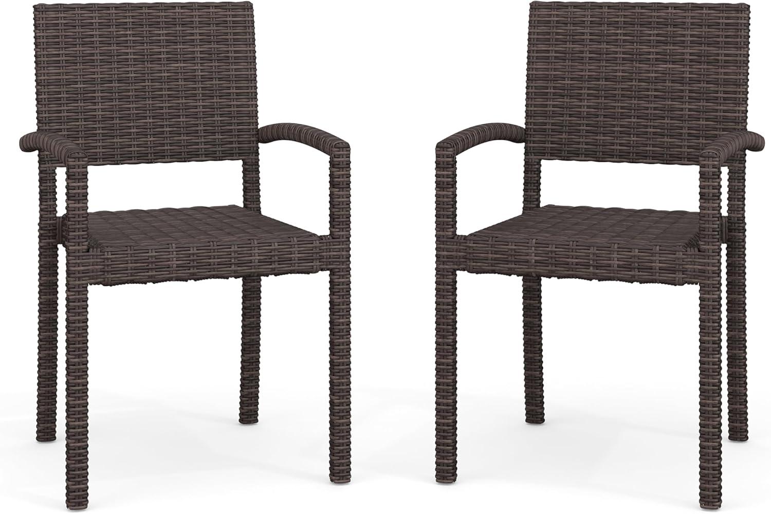 imageMartha Stewart Bedford IndoorOutdoor Stackable Patio Armchairs with Rattan Wicker Finish in Brown Set of 2Brown