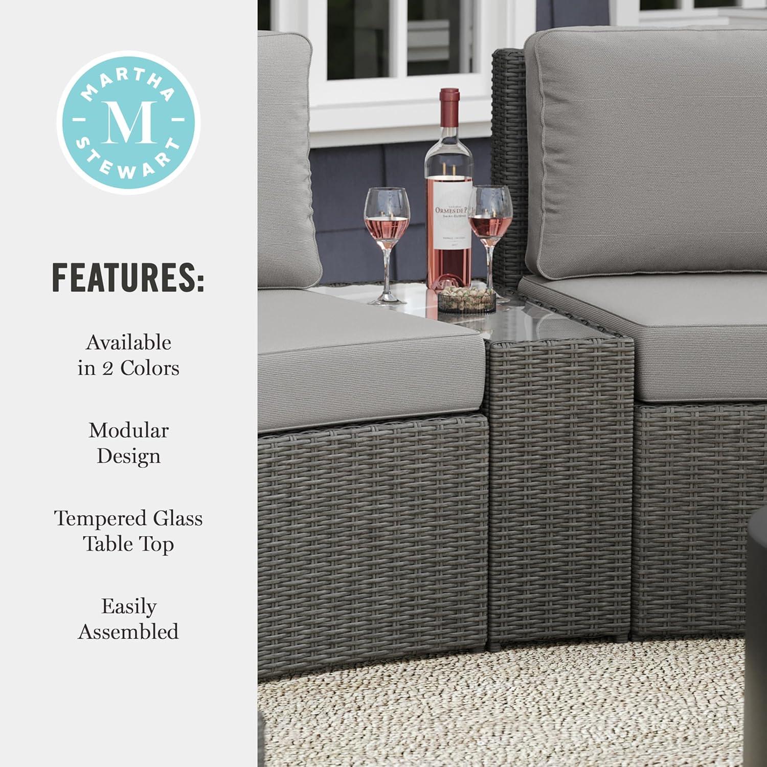 imageMartha Stewart Bedford IndoorOutdoor Tapered Patio Side Table with Inset Tempered Glass Top and Rattan Wicker Finish in GrayGrey