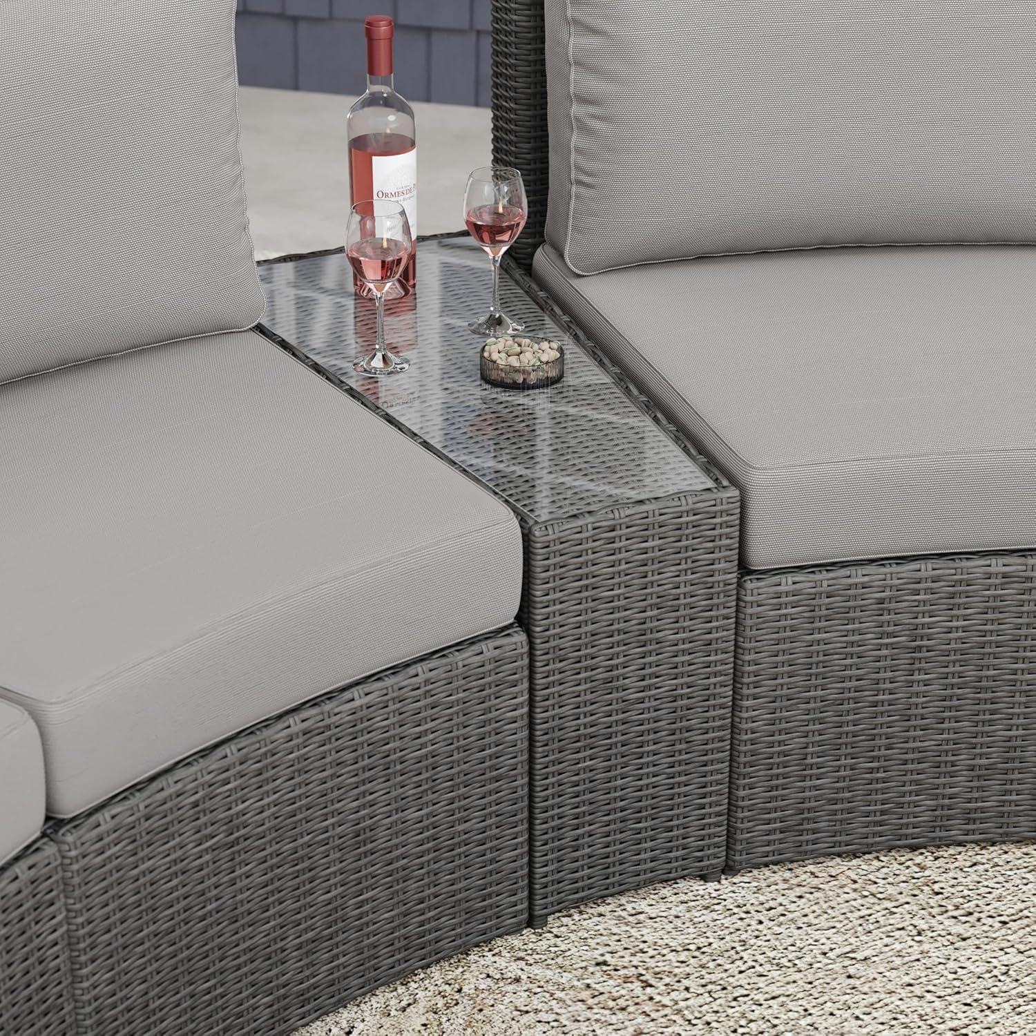 imageMartha Stewart Bedford IndoorOutdoor Tapered Patio Side Table with Inset Tempered Glass Top and Rattan Wicker Finish in GrayGrey