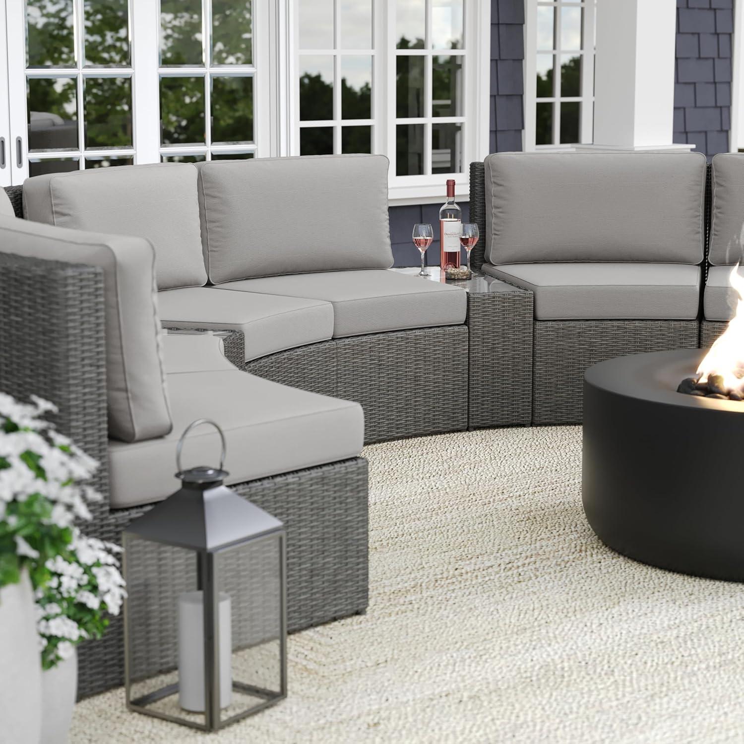 imageMartha Stewart Bedford IndoorOutdoor Tapered Patio Side Table with Inset Tempered Glass Top and Rattan Wicker Finish in GrayGrey