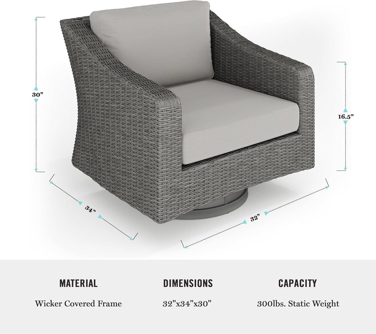 imageMartha Stewart Bedford Set of 2 IndoorOutdoor Patio Chairs with 360 Swivel Functionality and Rattan Wicker Finish in Brown with Tan AllWeather CushionsGray CushionsGray Frame