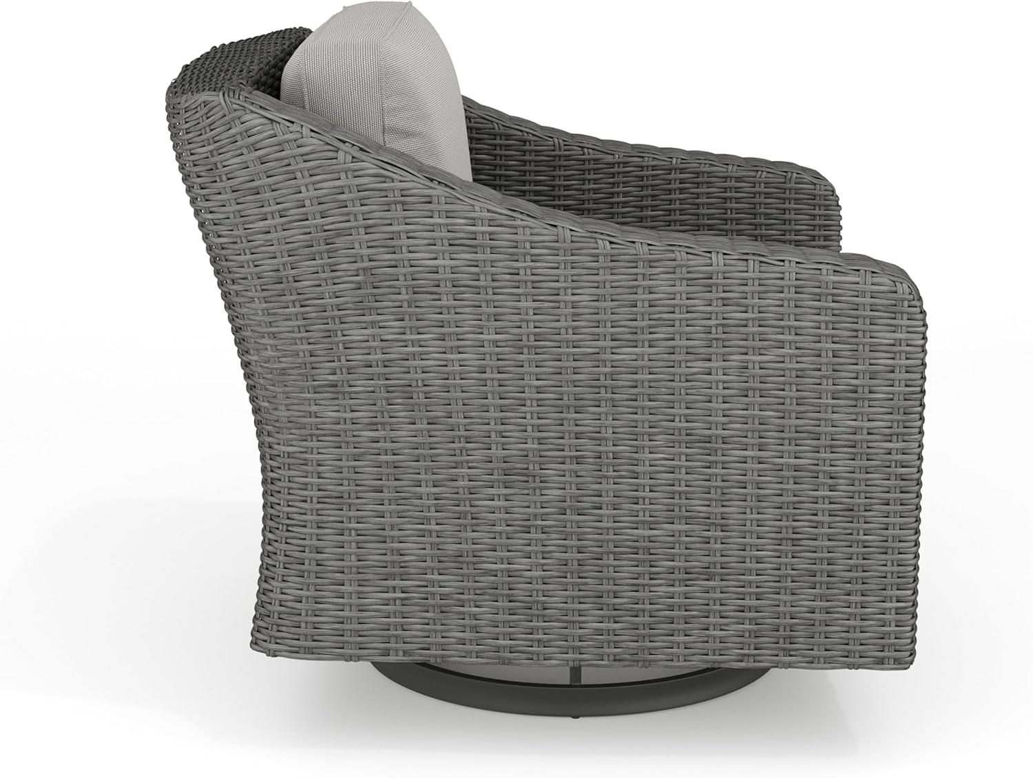 imageMartha Stewart Bedford Set of 2 IndoorOutdoor Patio Chairs with 360 Swivel Functionality and Rattan Wicker Finish in Brown with Tan AllWeather CushionsGray CushionsGray Frame