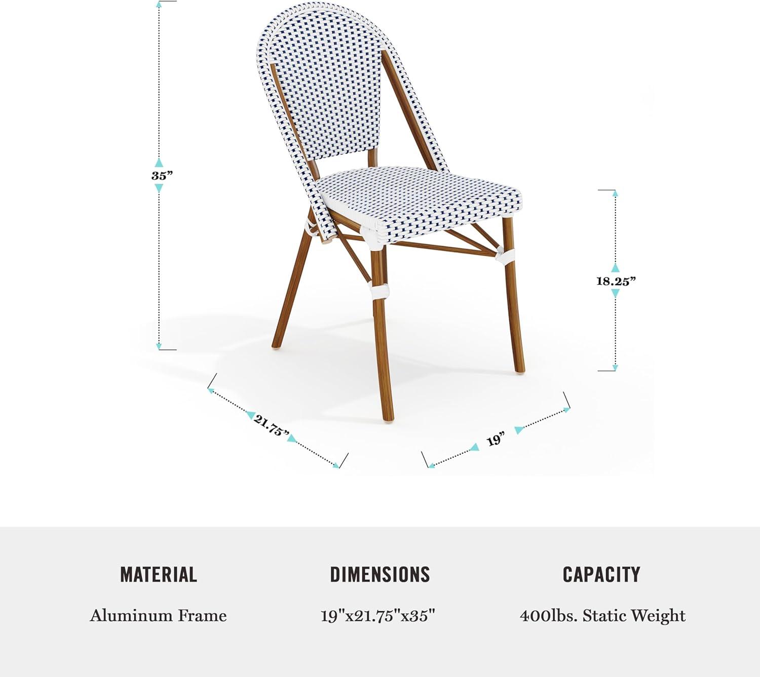 imageMartha Stewart Lily Pond 3 Piece IndoorOutdoor Gray and White Woven Rattan Bistro Set with Gray Woodgrain Aluminum Frames and Tempered Glass TabletopNavy WhiteNatural Frame