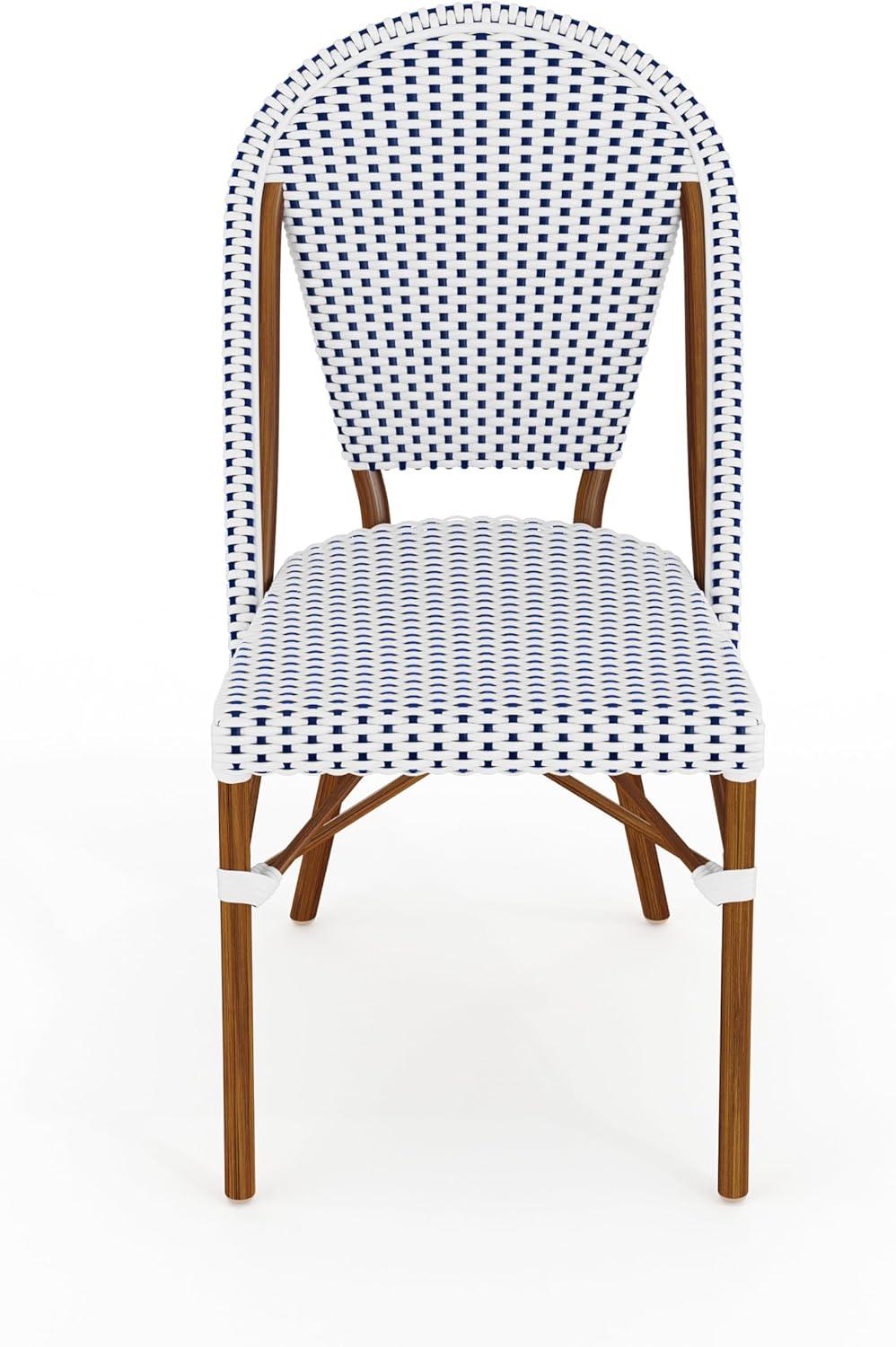 imageMartha Stewart Lily Pond 3 Piece IndoorOutdoor Gray and White Woven Rattan Bistro Set with Gray Woodgrain Aluminum Frames and Tempered Glass TabletopNavy WhiteNatural Frame
