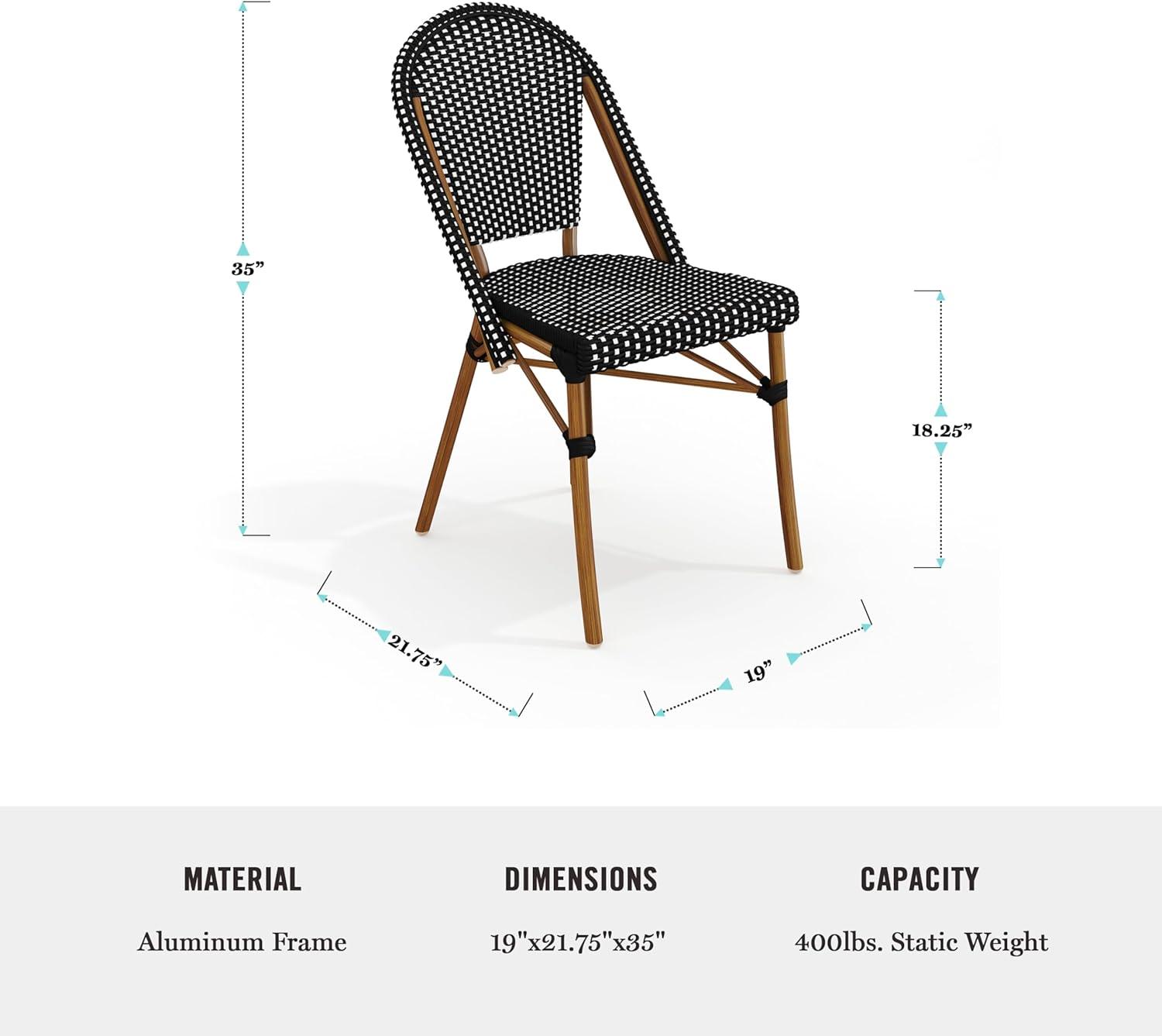 imageMartha Stewart Lily Pond IndoorOutdoor Stackable Aluminum Bistro Chair with Natural Woodgrain Frame Finish and WhiteNavy Woven Rattan Backrest and SeatBlack WhiteNatural Frame