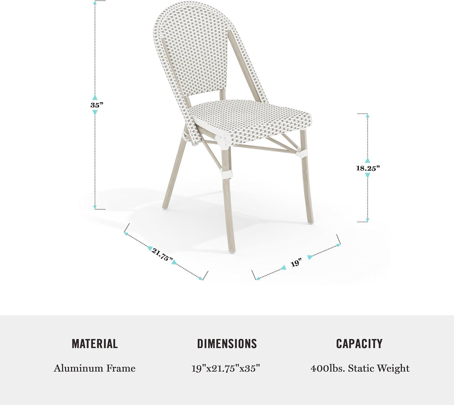 imageMartha Stewart Lily Pond IndoorOutdoor Stackable Aluminum Bistro Chair with Natural Woodgrain Frame Finish and WhiteNavy Woven Rattan Backrest and SeatGray WhiteGray Frame